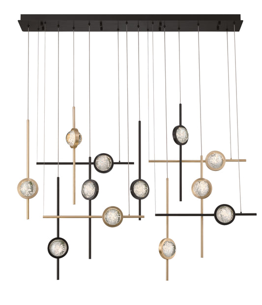 Eurofase Lighting Barletta 53" 12-Light Integrated LED Clear Glass Shade Anodized Gold and Black Grand Chandelier