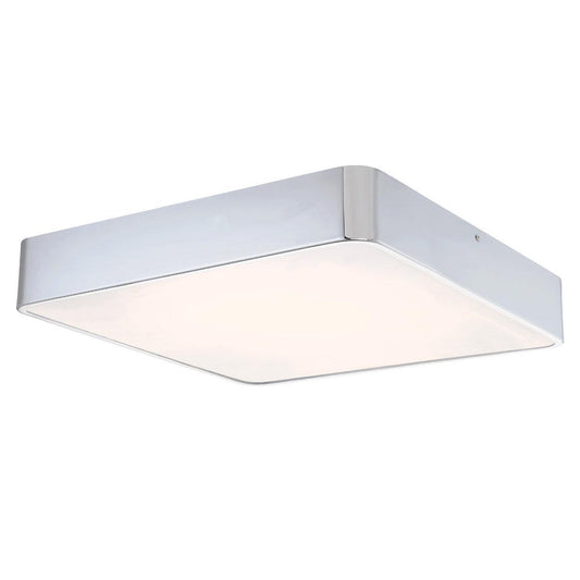 Eurofase Lighting Bays 18" Large Dimmable Integrated LED Square Chrome Flush Mount With White Acrylic Shade