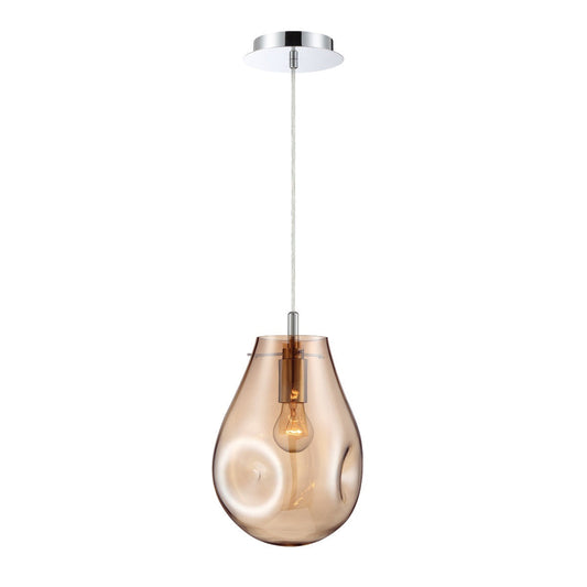 Eurofase Lighting Benalto 8" Dimmable Incandescent Chrome Pendant Light With Hand Blown Amber Pear-Shaped Glass Shade