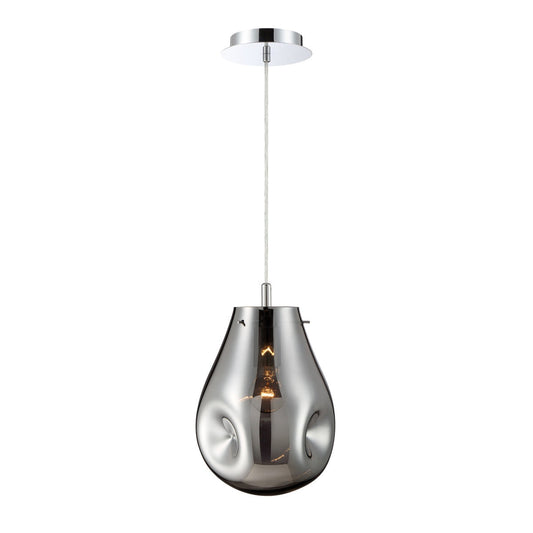 Eurofase Lighting Benalto 8" Dimmable Incandescent Chrome Pendant Light With Hand Blown Chrome Pear-Shaped Glass Shade