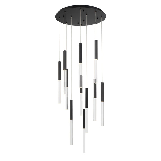 Eurofase Lighting Benicio 22" 11-Light Dimmable Integrated LED Matte Black Round Chandelier With Clear Glass Shades