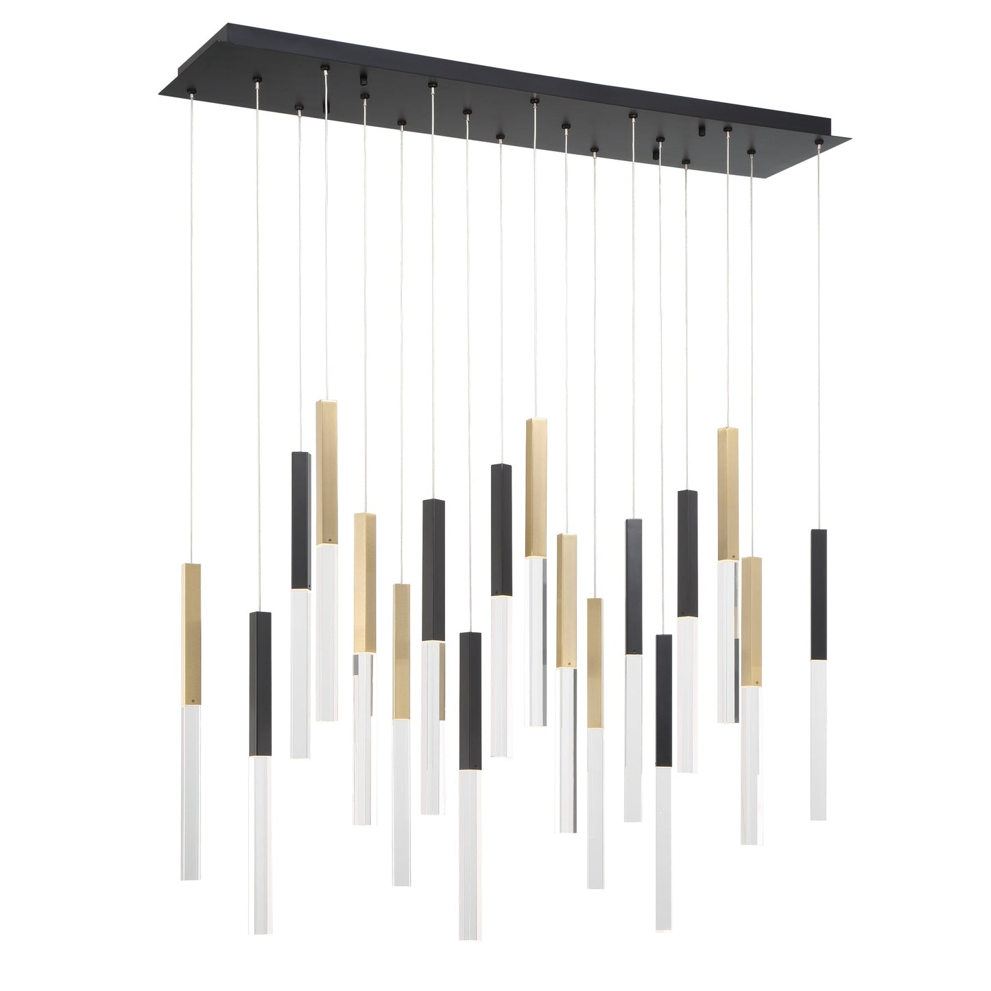 Eurofase Lighting Benicio 42" 18-Light Dimmable Integrated LED Gold-Black Mix Linear Chandelier With Clear Glass Shades