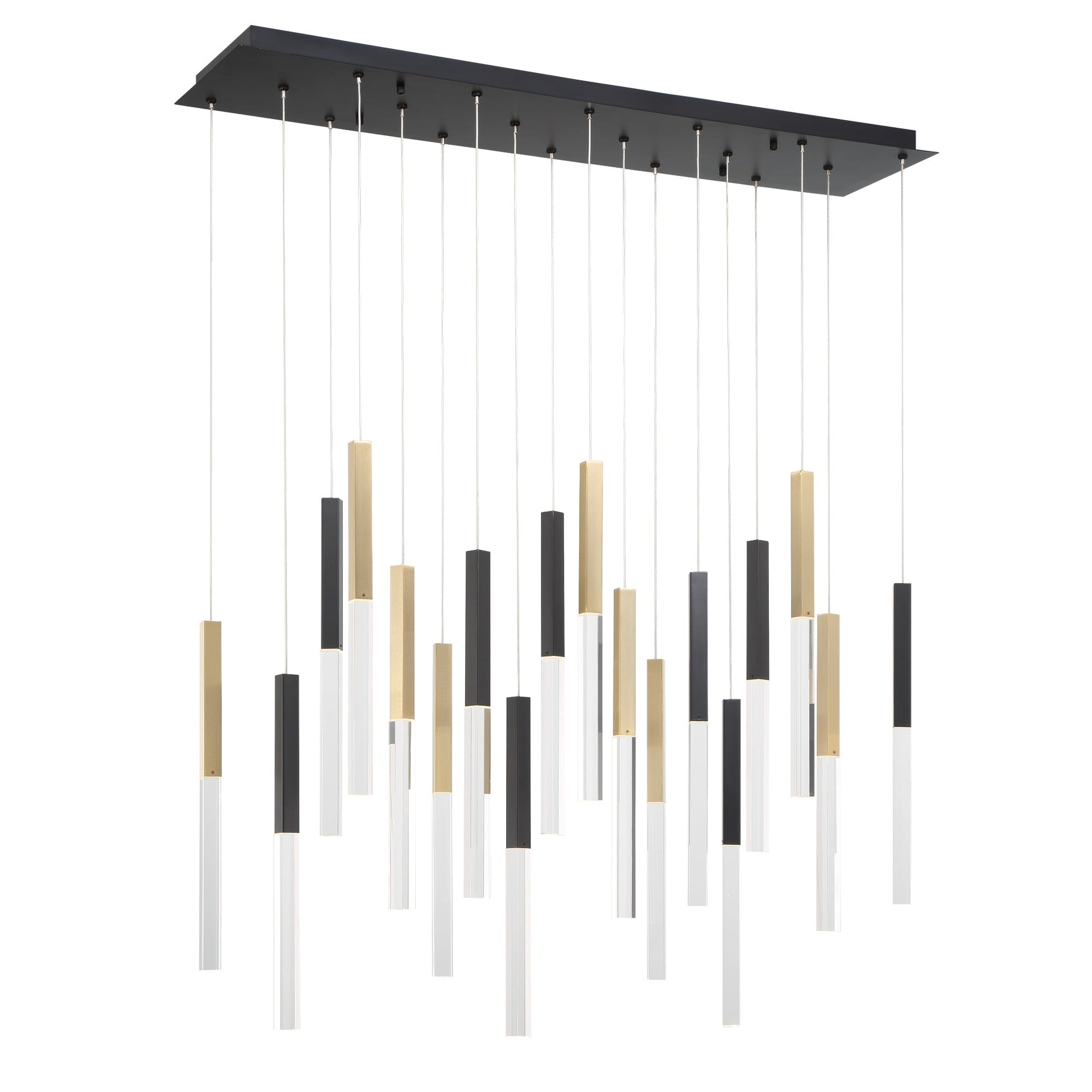 Eurofase Lighting Benicio 42" 18-Light Dimmable Integrated LED Gold-Black Mix Linear Chandelier With Clear Glass Shades