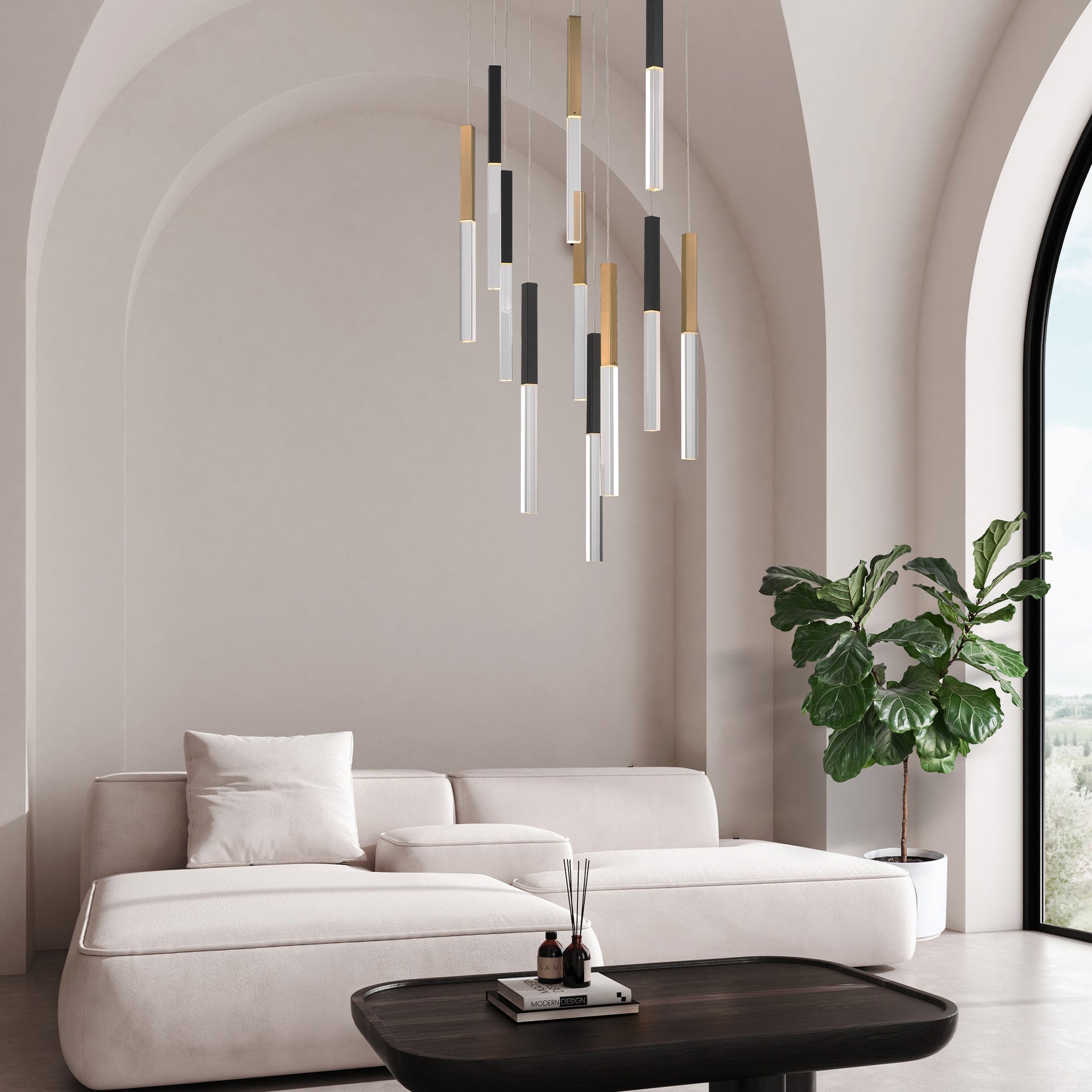 Eurofase Lighting Benicio 42" 18-Light Dimmable Integrated LED Gold-Black Mix Linear Chandelier With Clear Glass Shades