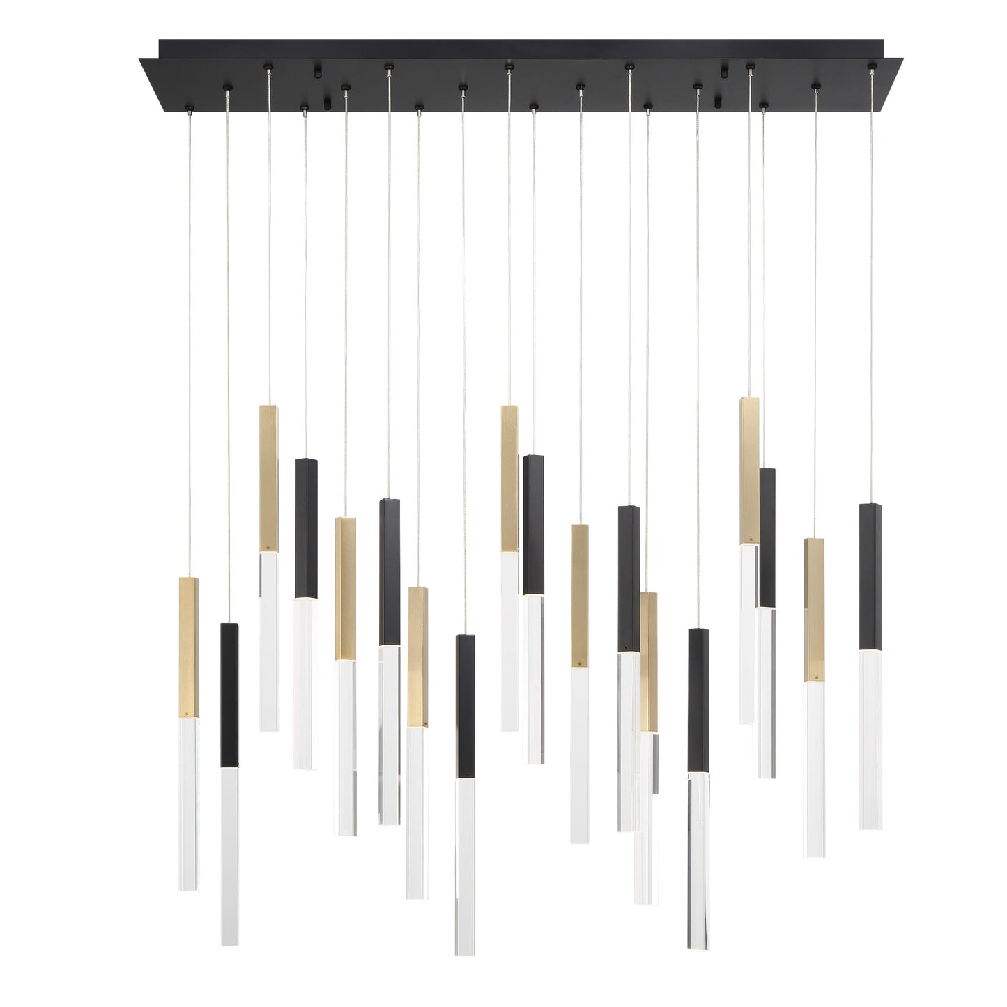 Eurofase Lighting Benicio 42" 18-Light Dimmable Integrated LED Gold-Black Mix Linear Chandelier With Clear Glass Shades