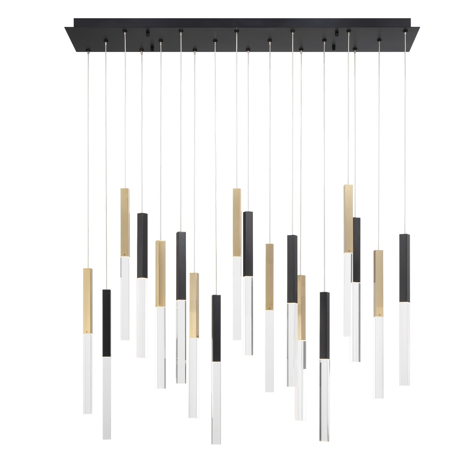 Eurofase Lighting Benicio 42" 18-Light Dimmable Integrated LED Gold-Black Mix Linear Chandelier With Clear Glass Shades