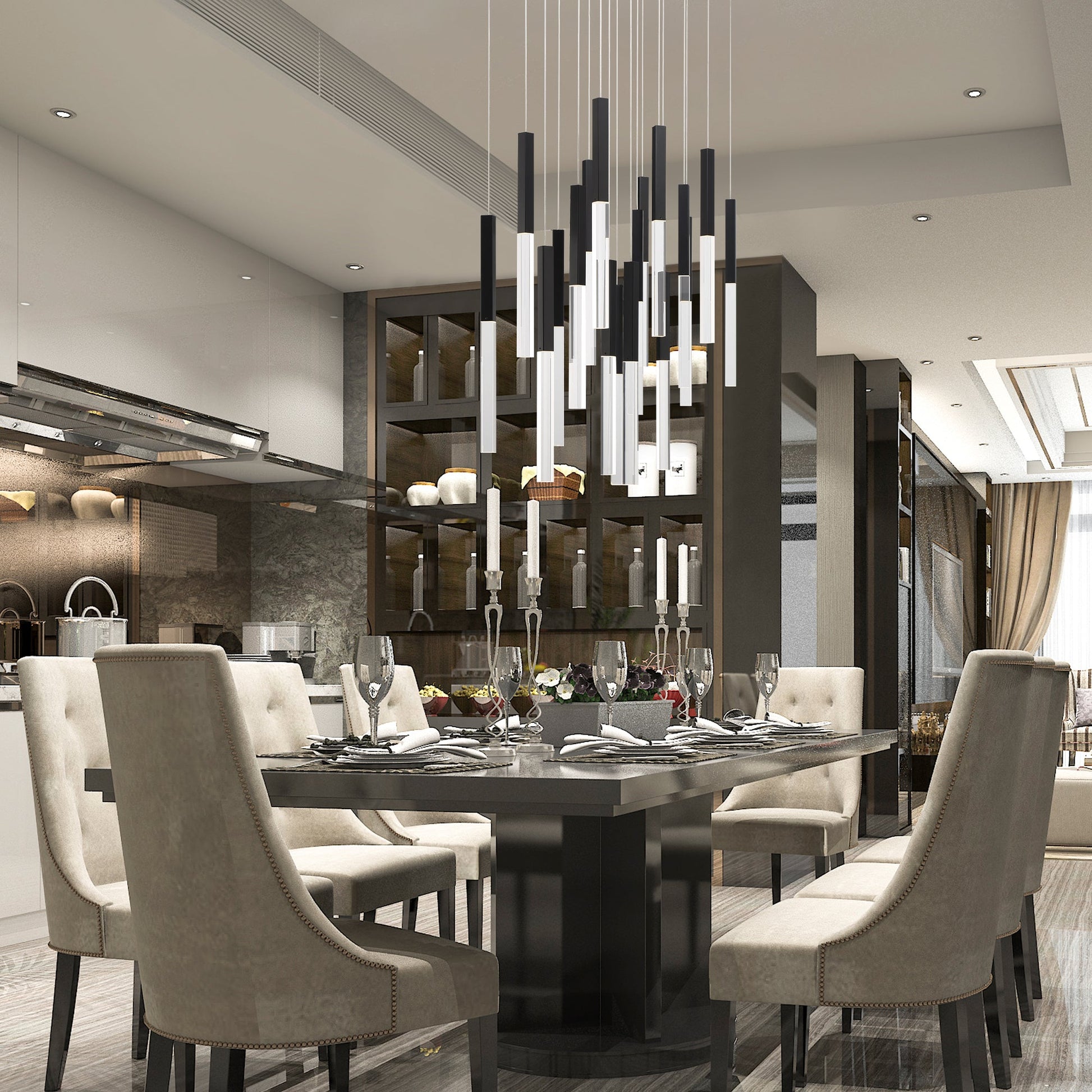 Eurofase Lighting Benicio 42" 18-Light Dimmable Integrated LED Matte Black Linear Chandelier With Clear Glass Shades
