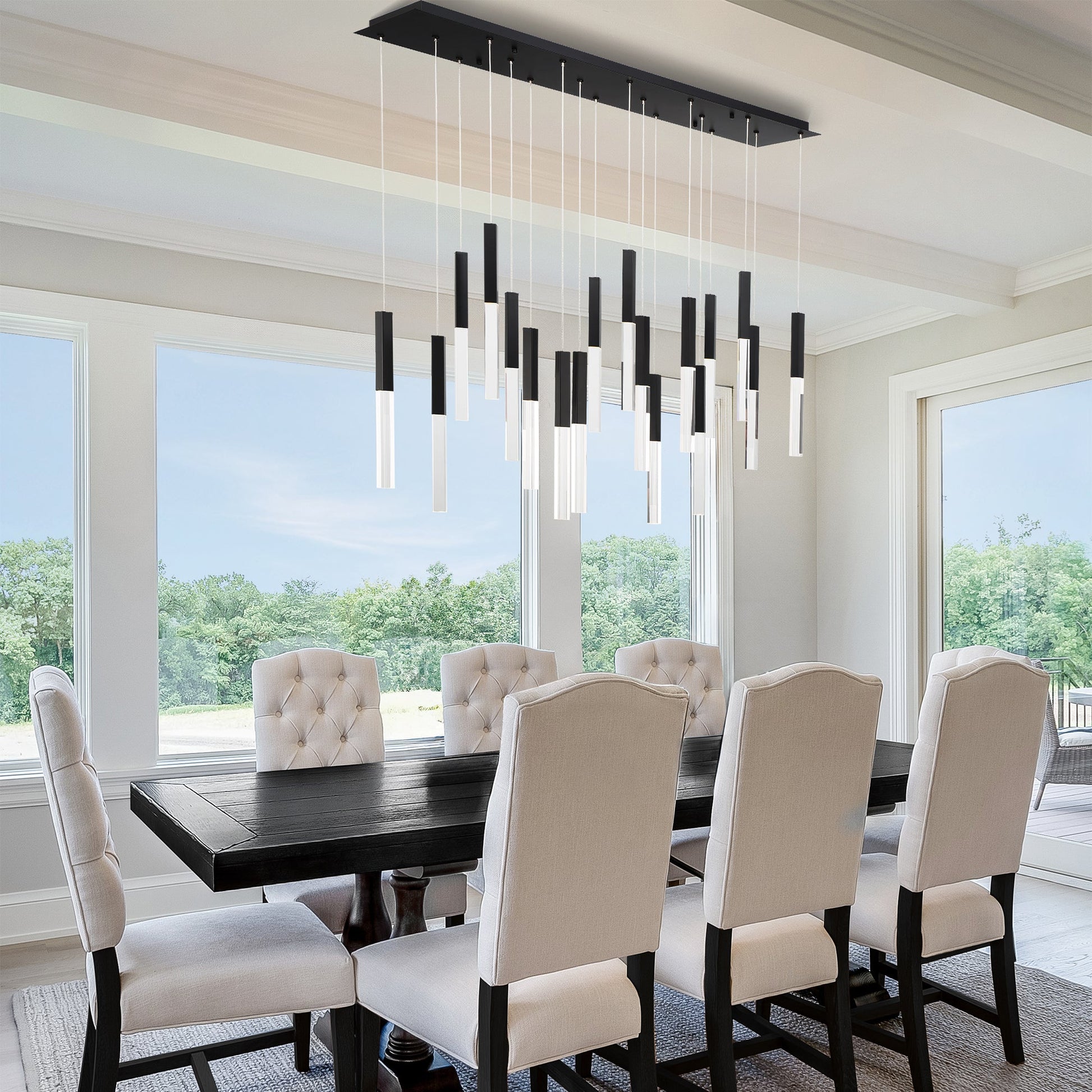 Eurofase Lighting Benicio 42" 18-Light Dimmable Integrated LED Matte Black Linear Chandelier With Clear Glass Shades