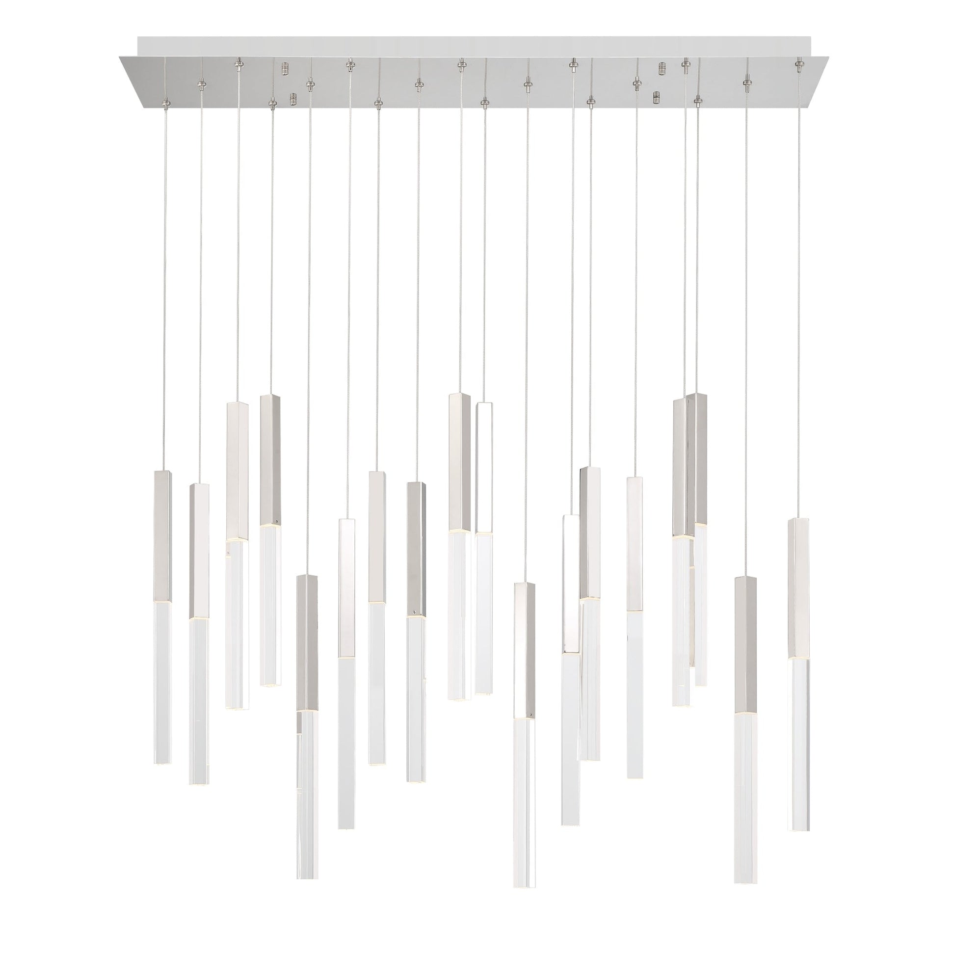 Eurofase Lighting Benicio 42" 18-Light Dimmable Integrated LED Polished Nickel Linear Chandelier With Clear Glass Shades