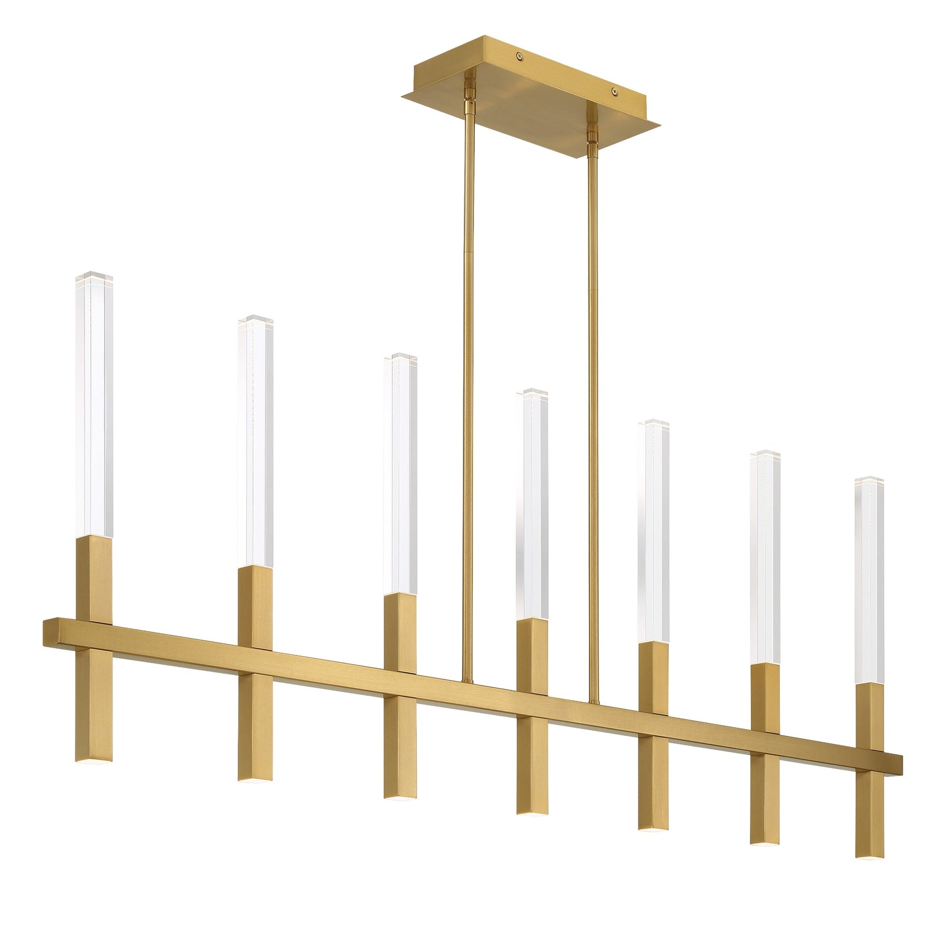 Eurofase Lighting Benicio 46" 7-Light Dimmable Integrated LED Brushed Gold Linear Chandelier With Clear Glass Shades