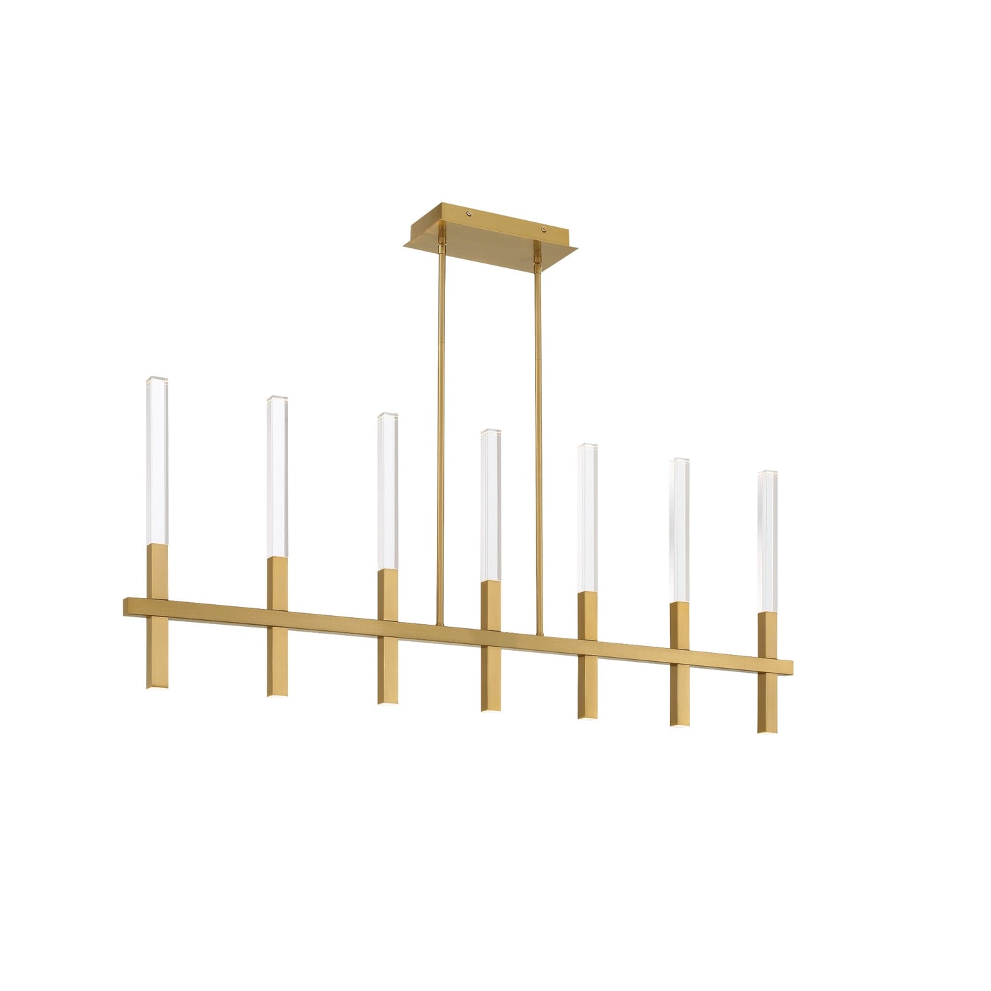Eurofase Lighting Benicio 46" 7-Light Dimmable Integrated LED Brushed Gold Linear Chandelier With Clear Glass Shades