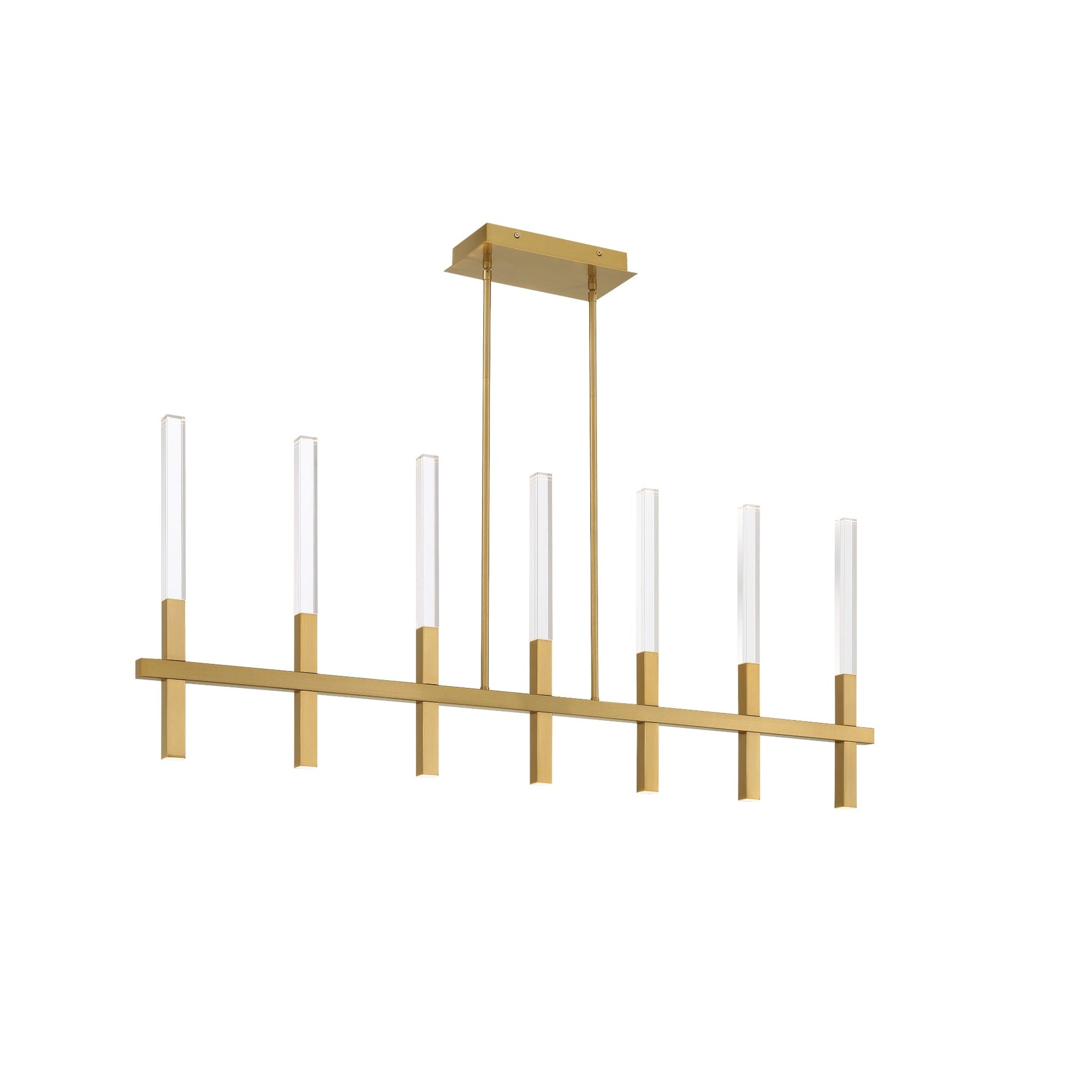 Eurofase Lighting Benicio 46" 7-Light Dimmable Integrated LED Brushed Gold Linear Chandelier With Clear Glass Shades