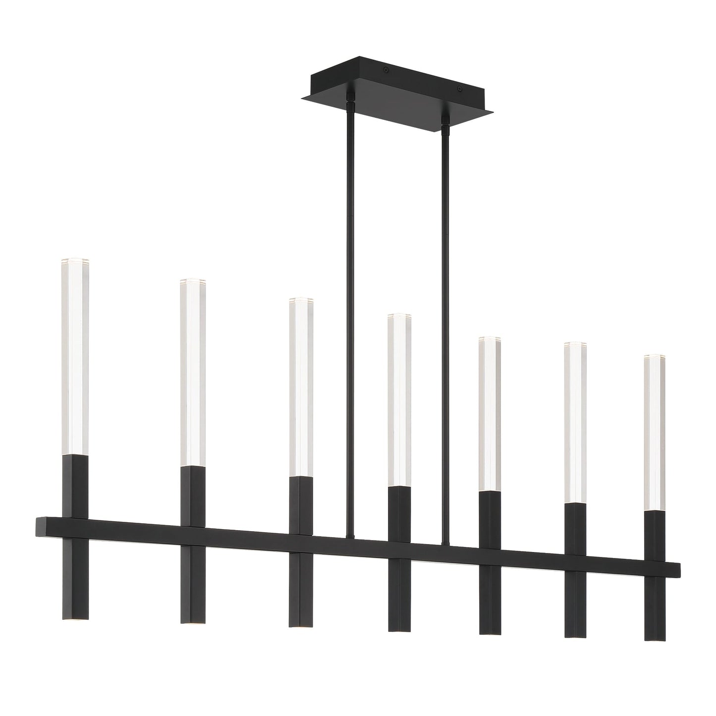 Eurofase Lighting Benicio 46" 7-Light Dimmable Integrated LED Matte Black Linear Chandelier With Clear Glass Shades