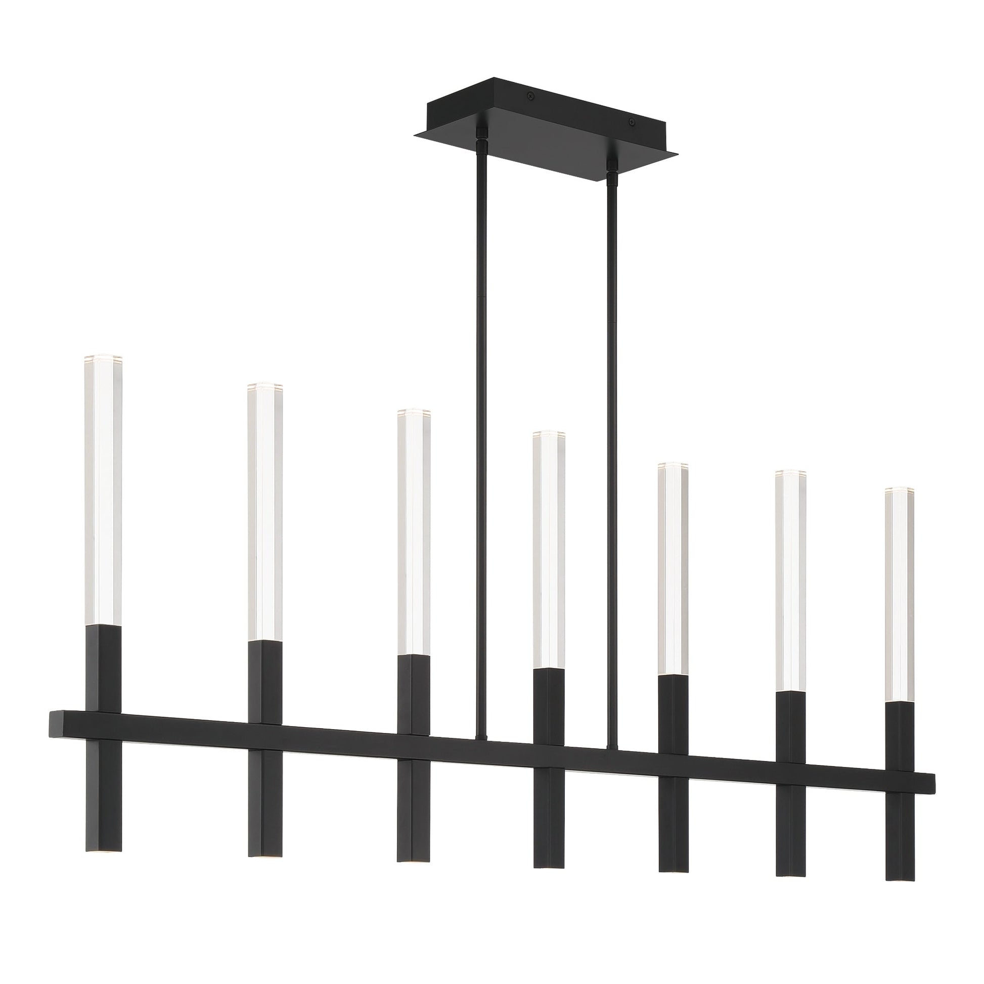 Eurofase Lighting Benicio 46" 7-Light Dimmable Integrated LED Matte Black Linear Chandelier With Clear Glass Shades