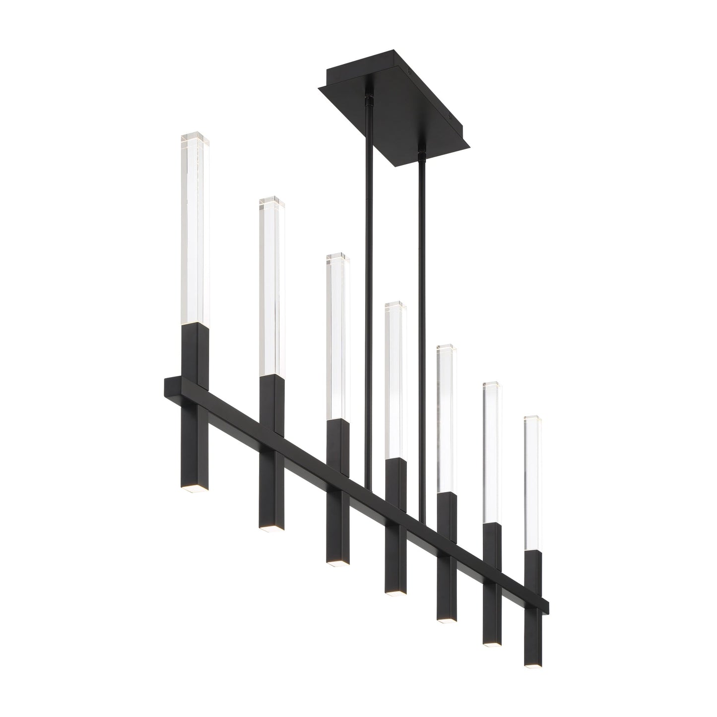 Eurofase Lighting Benicio 46" 7-Light Dimmable Integrated LED Matte Black Linear Chandelier With Clear Glass Shades