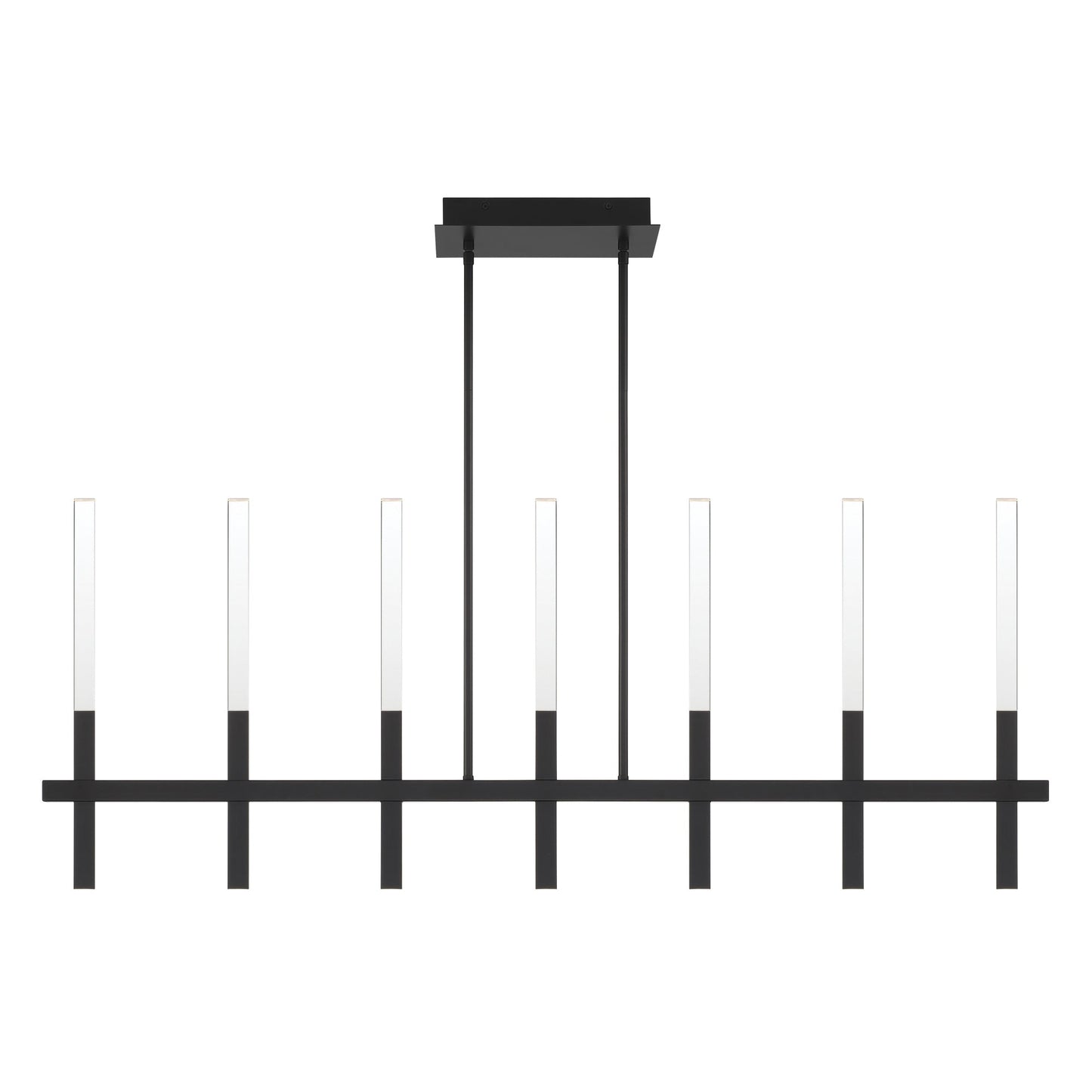 Eurofase Lighting Benicio 46" 7-Light Dimmable Integrated LED Matte Black Linear Chandelier With Clear Glass Shades