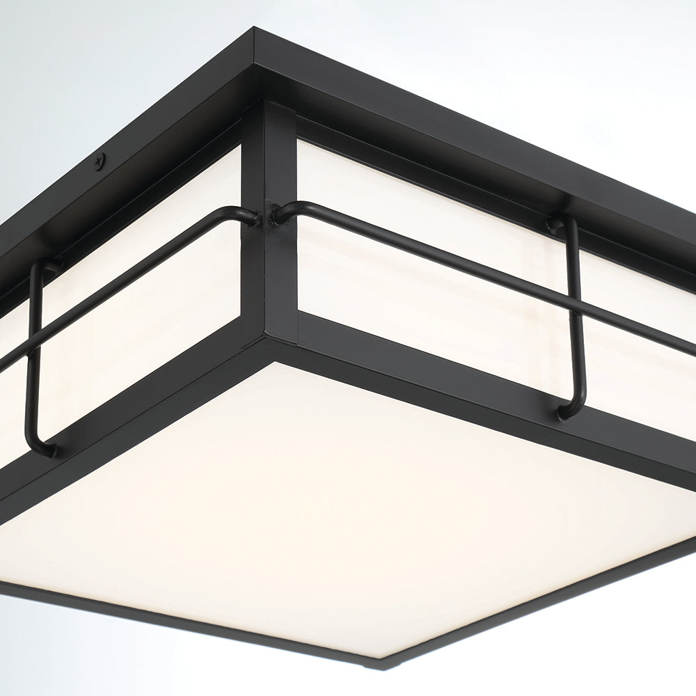 Eurofase Lighting Bensa 13" Dimmable Integrated LED Black Outdoor Flush Mount With Opal White Glass Shade