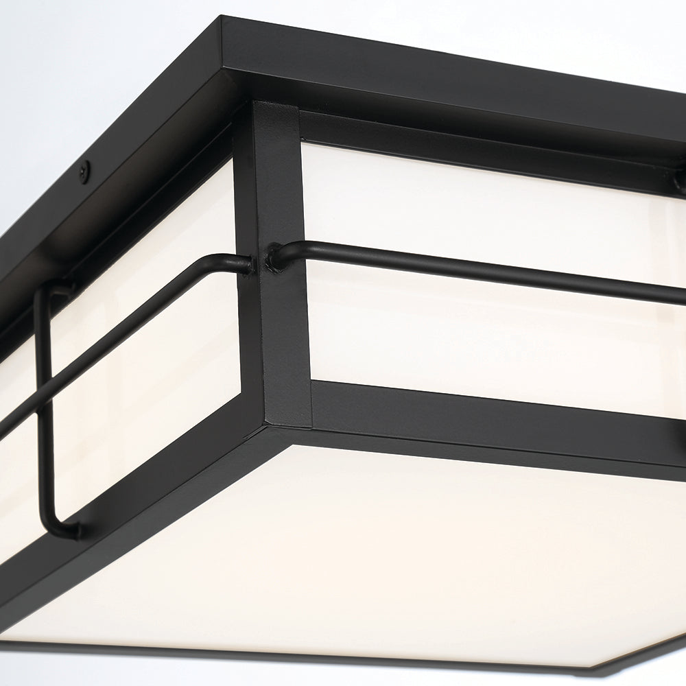 Eurofase Lighting Bensa 13" Dimmable Integrated LED Black Outdoor Flush Mount With Opal White Glass Shade