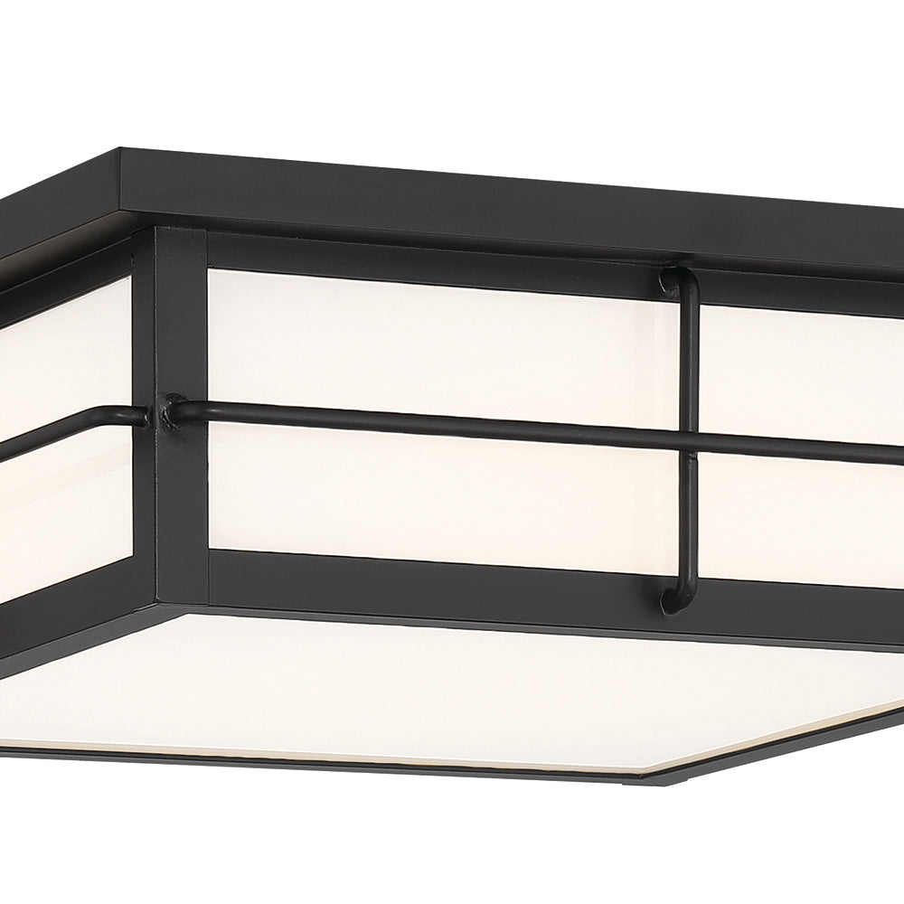 Eurofase Lighting Bensa 13" Dimmable Integrated LED Black Outdoor Flush Mount With Opal White Glass Shade