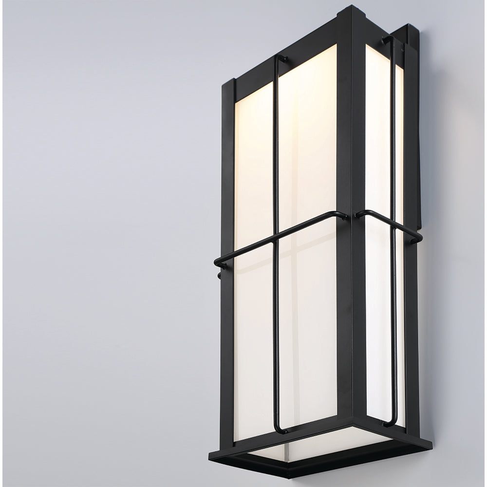 Eurofase Lighting Bensa 7" Small Dimmable Integrated LED Black Outdoor Wall Sconce With Opal White Glass Shade