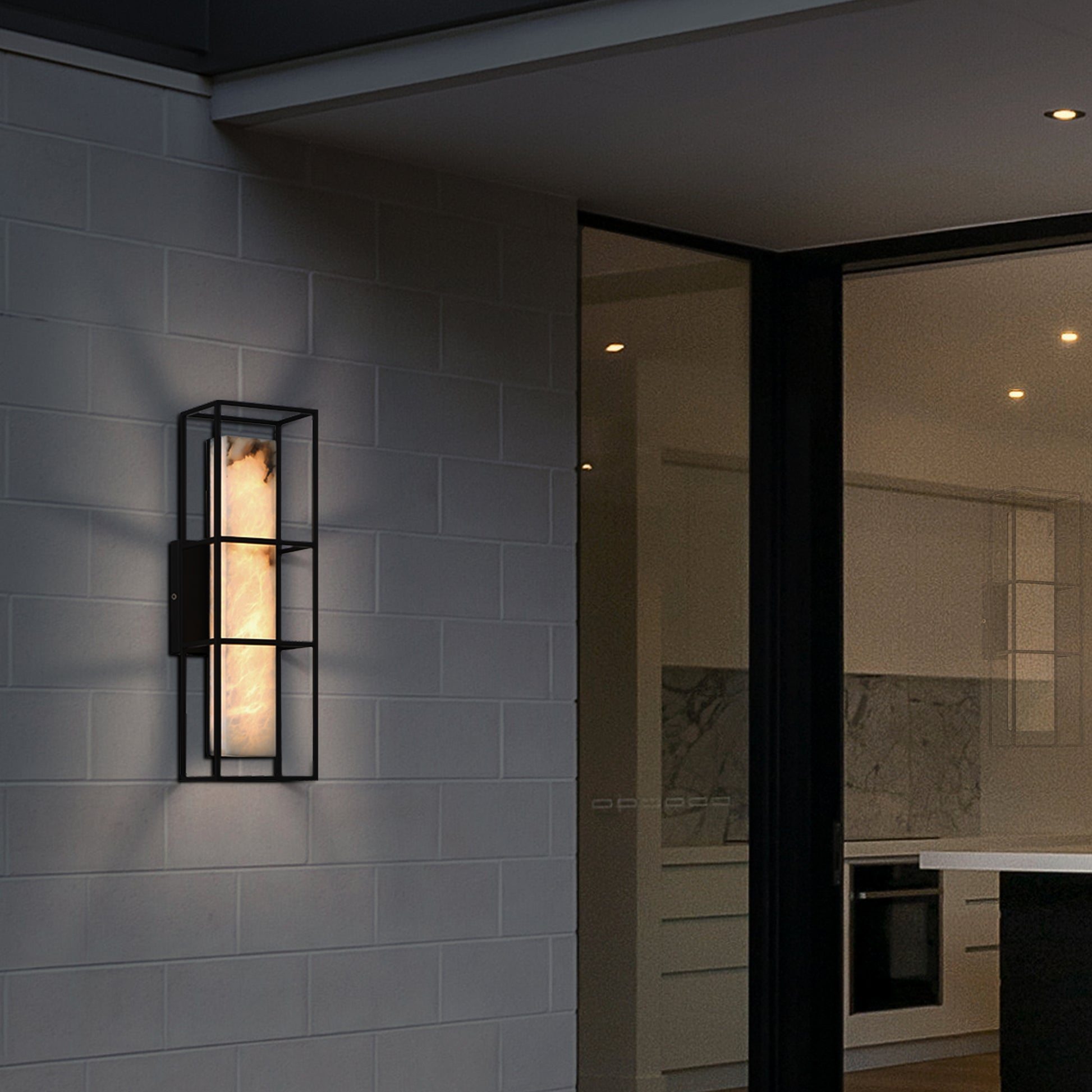 Eurofase Lighting Blakley 24" 1-Light Integrated LED Alabaster Shade Matte Black Metal Outdoor Wall Sconce