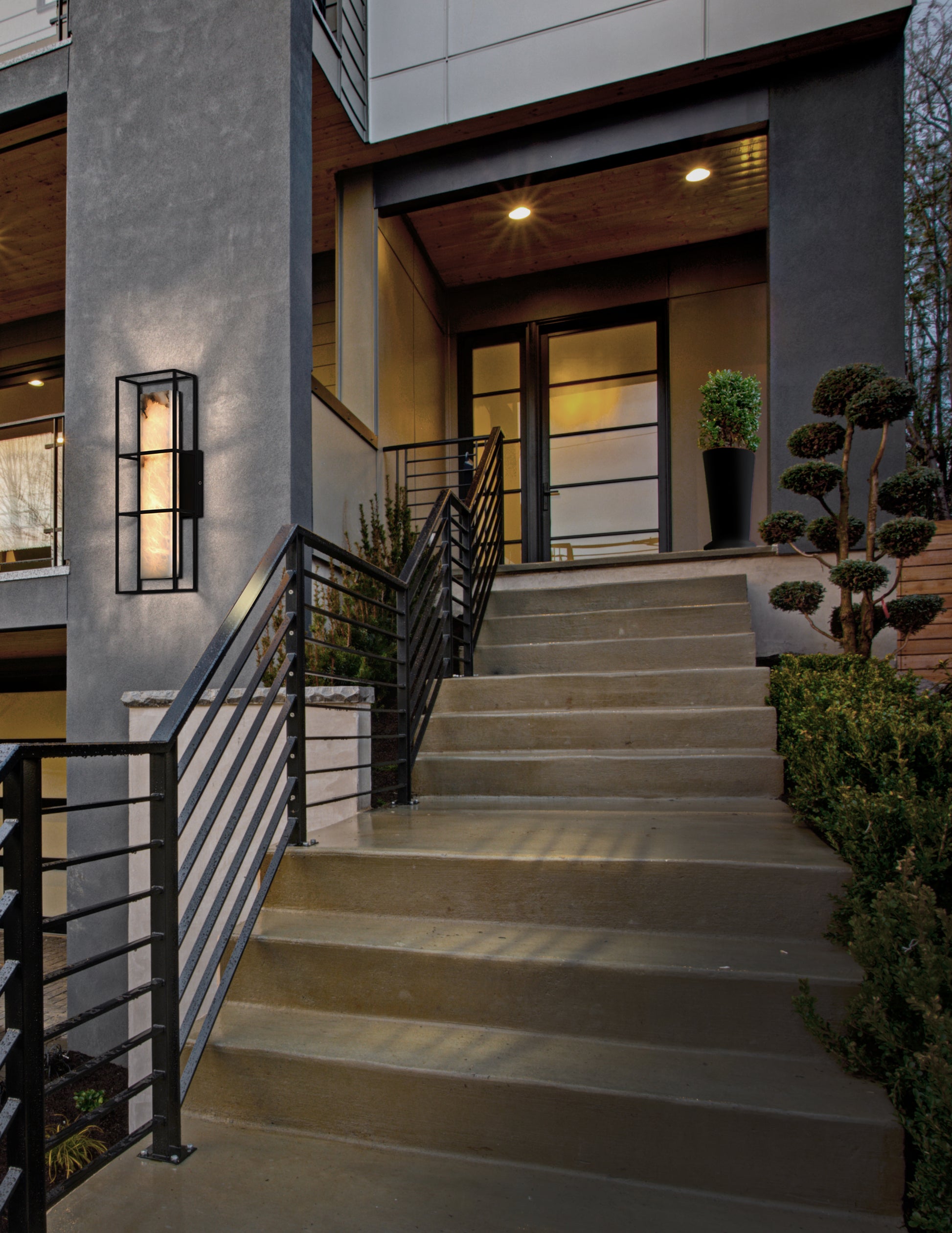 Eurofase Lighting Blakley 24" 1-Light Integrated LED Alabaster Shade Matte Gold Metal Outdoor Wall Sconce