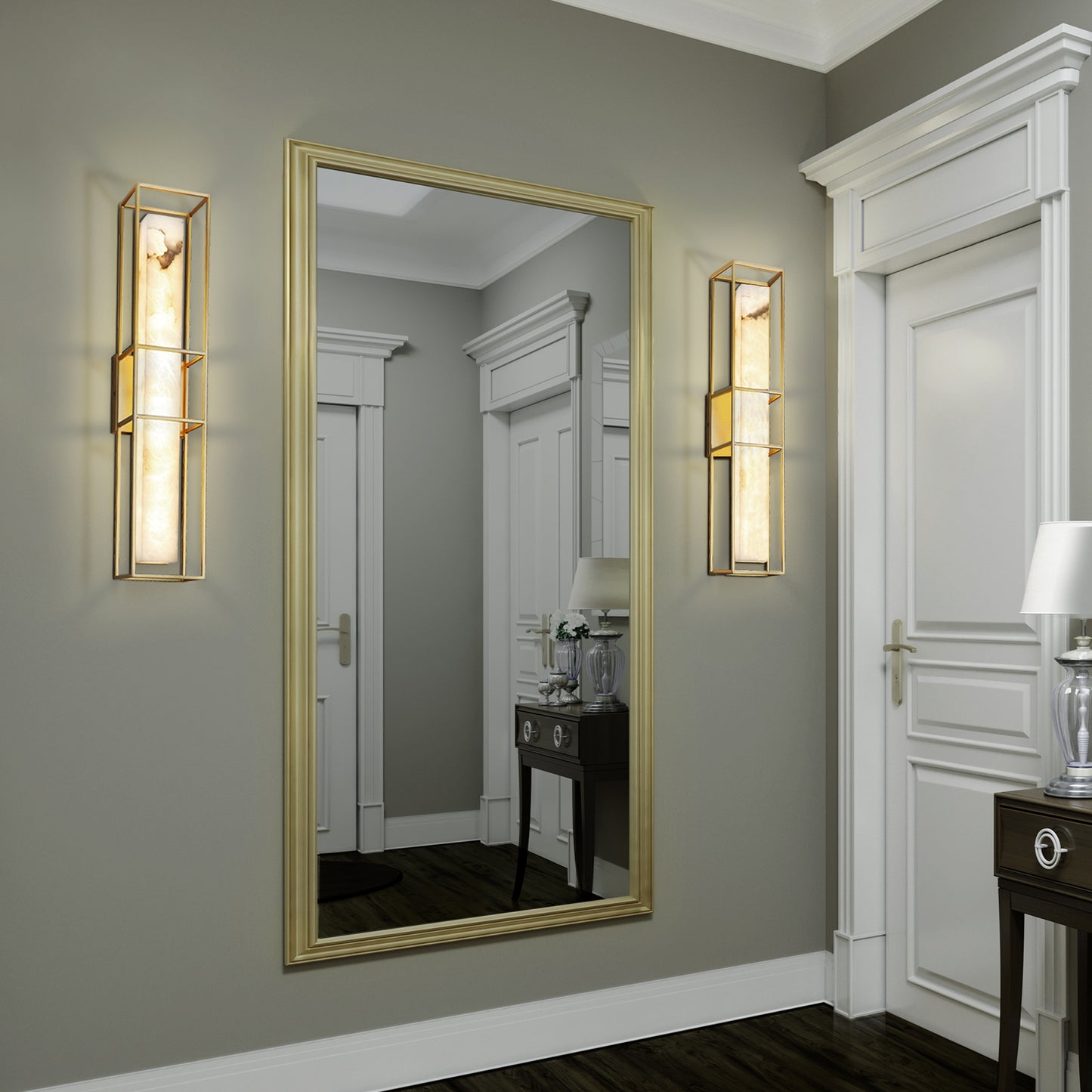 Eurofase Lighting Blakley 24" 1-Light Integrated LED Alabaster Shade Matte Gold Metal Outdoor Wall Sconce