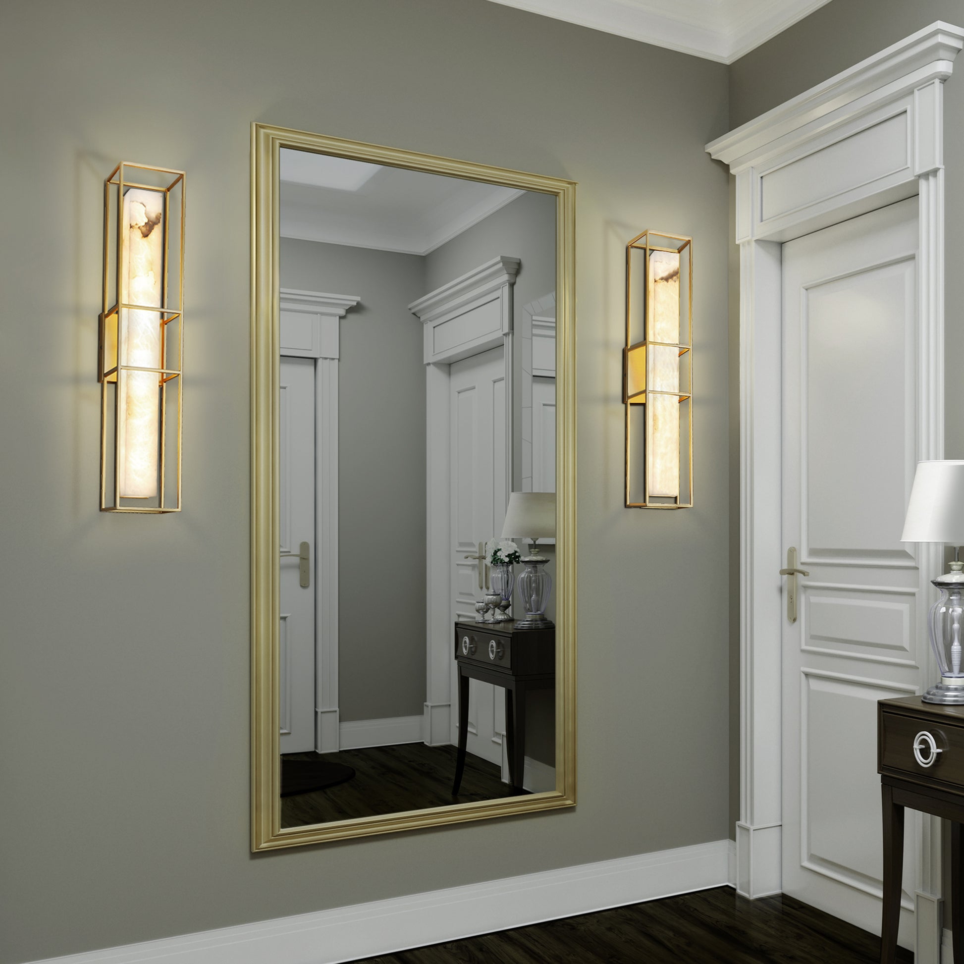 Eurofase Lighting Blakley 24" 1-Light Integrated LED Alabaster Shade Matte Gold Metal Outdoor Wall Sconce
