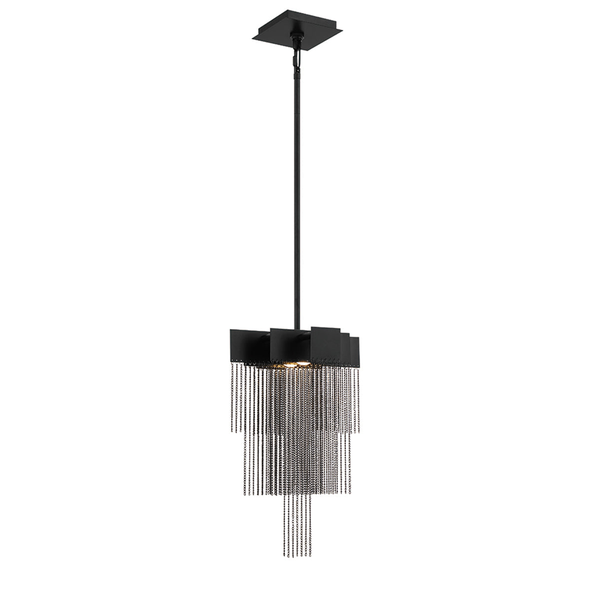 Eurofase Lighting Bloomfield 12" 2-Light Dimmable Integrated LED Metal Black Pendant Light With Black Metal Chain Waterfall Accent