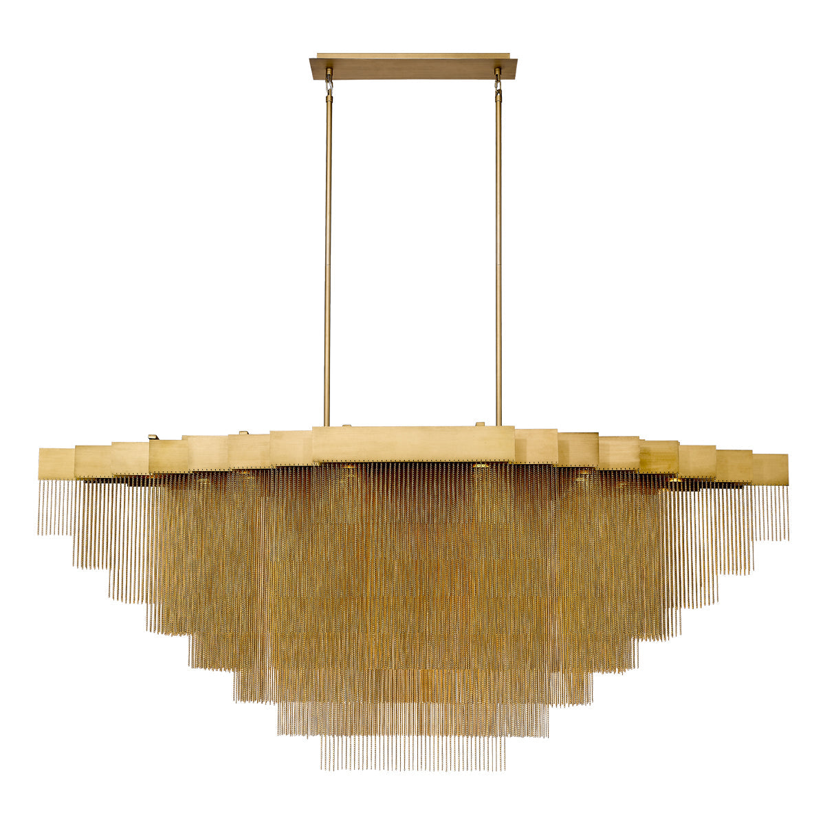 Eurofase Lighting Bloomfield 73" 28-Light Dimmable Integrated LED Metal Oval Brushed Gold Chandelier With Gold Metal Chain Waterfall Accent