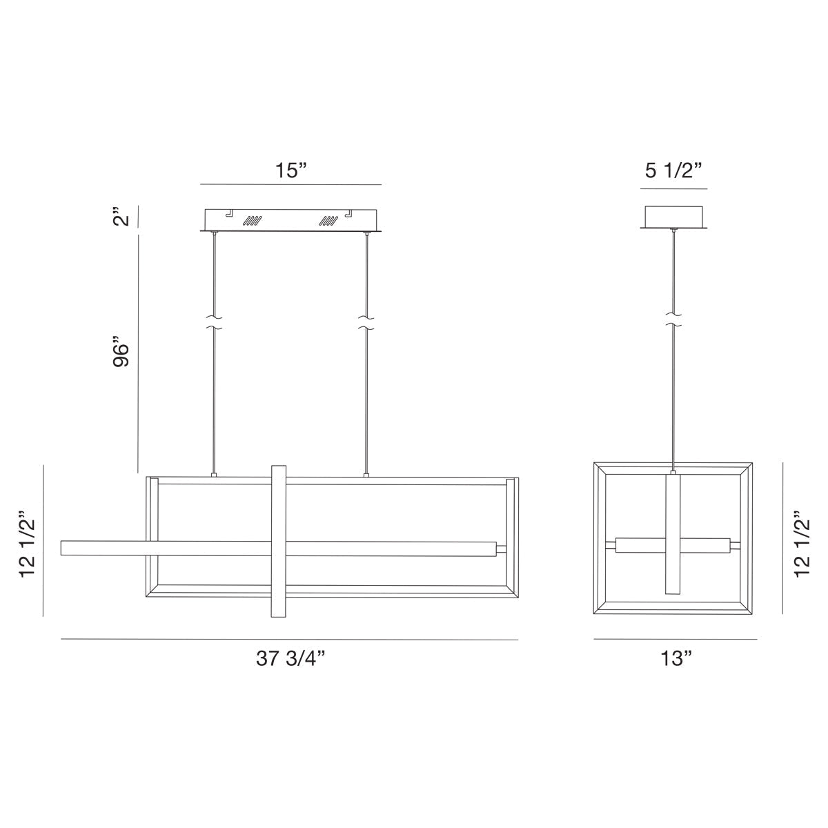 Eurofase Lighting Bordo 38" Dimmable Integrated LED Metal Linear Matte Black Chandelier With White Acrylic Shade