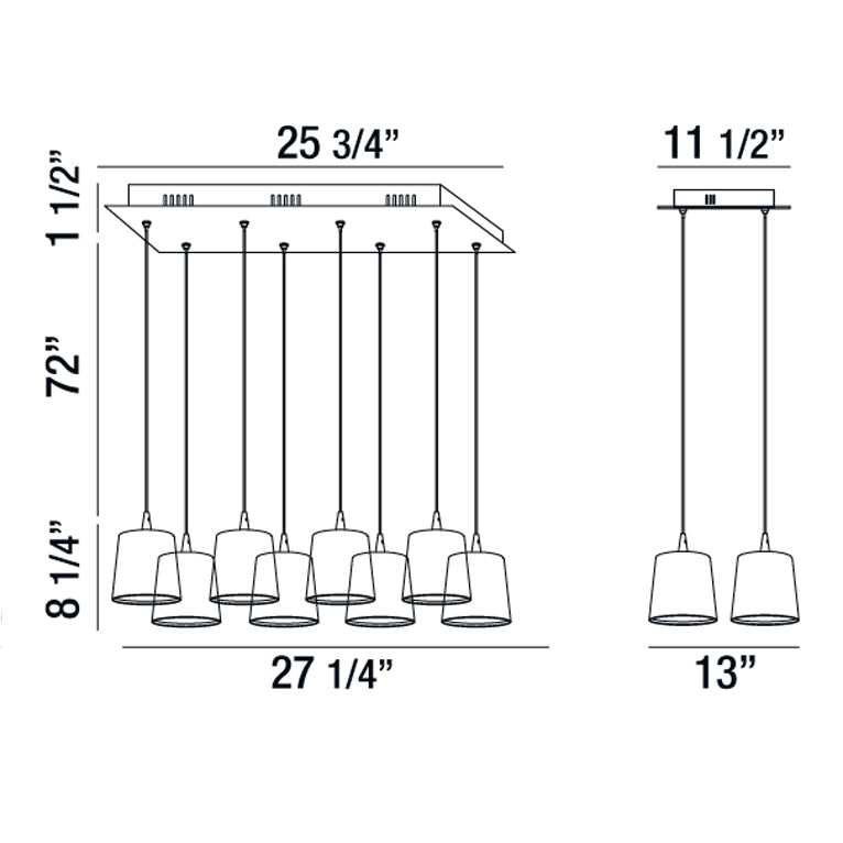 Eurofase Lighting Borto 13" 8-Light Dimmable Integrated LED Matte White Rectangular Chandelier With Matte White Shades