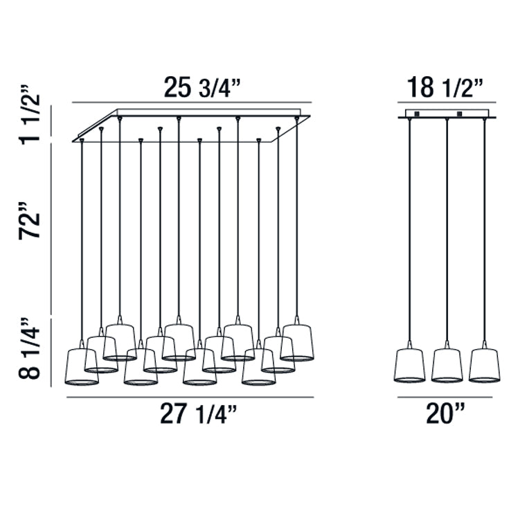 Eurofase Lighting Borto 27" 12-Light Dimmable Integrated LED Gray Square Chandelier With Gray Shades