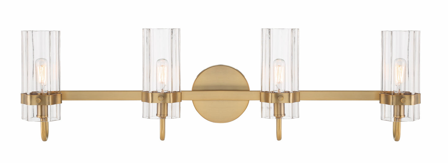 Eurofase Lighting Brook 31" 4-Light Gold Vanity Light With Clear Glass Shades