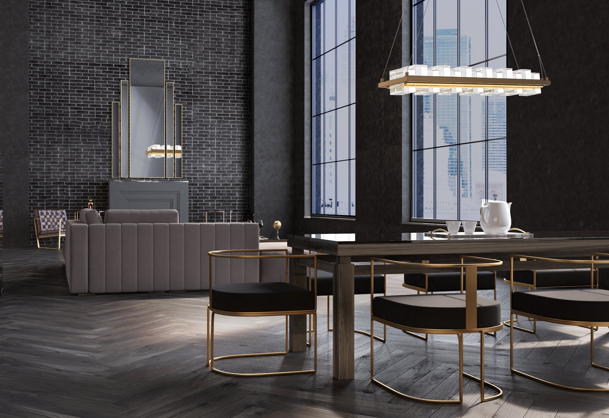 Eurofase Lighting Bruco 35" Dimmable Integrated LED Matte Gold Chandelier With Clear Glass Shades