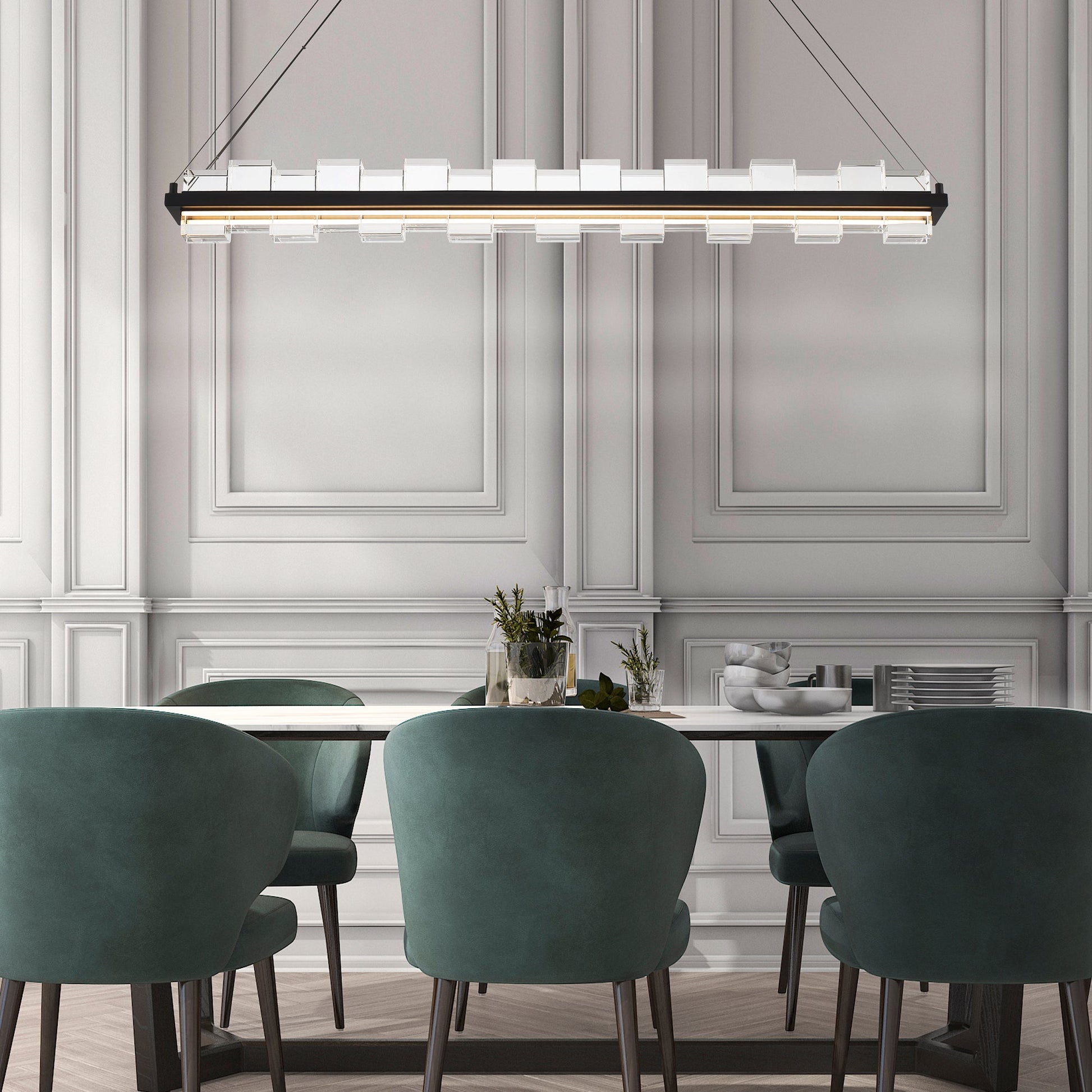 Eurofase Lighting Bruco 45" Dimmable Integrated LED Matte Black Chandelier With Clear Glass Shades
