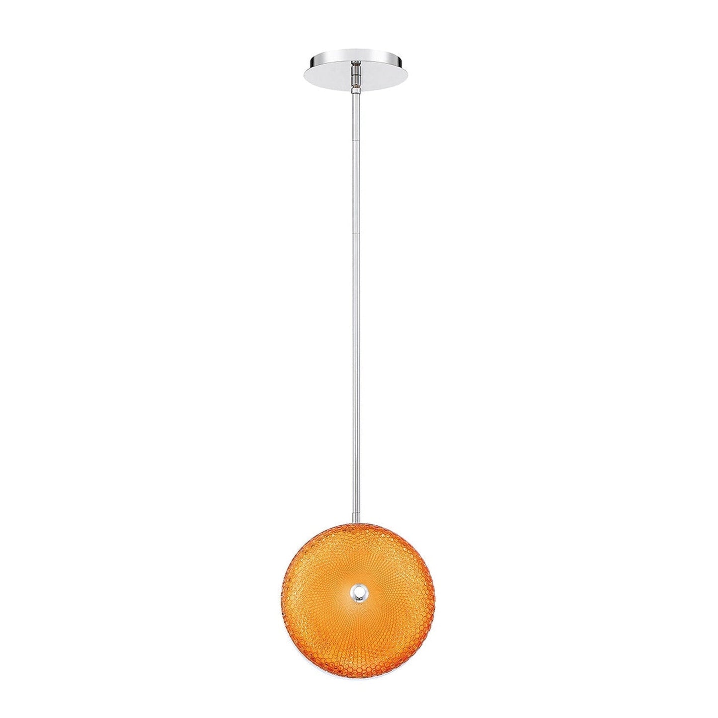 Eurofase Lighting Caledonia 10" Round Chrome Dimmable Integrated LED Pendant Light With Bright Candy Orange Honeycomb Glass Shade