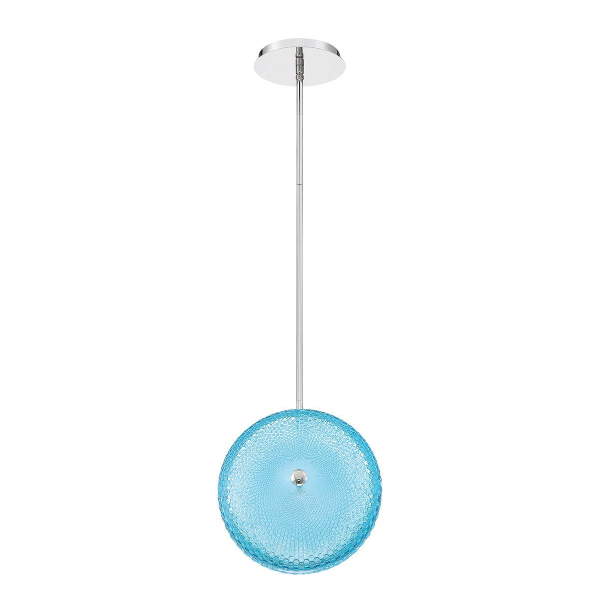 Eurofase Lighting Caledonia 13" Round Chrome Dimmable Integrated LED Pendant Light With Bright Candy Blue Honeycomb Glass Shade