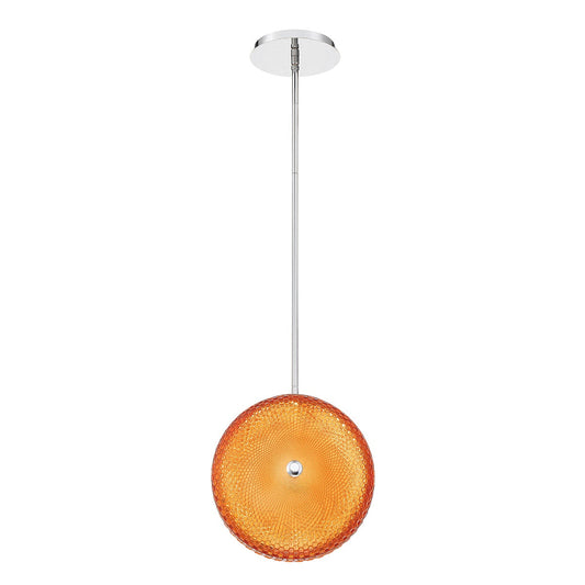 Eurofase Lighting Caledonia 13" Round Chrome Dimmable Integrated LED Pendant Light With Bright Candy Orange Honeycomb Glass Shade