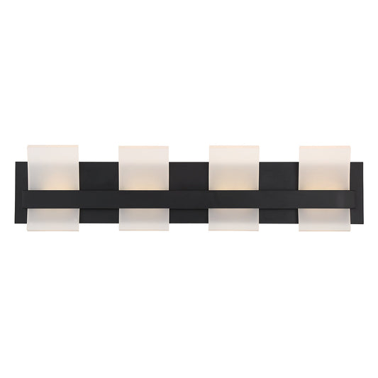 Eurofase Lighting Cambridge 29" 4-Light Dimmable Matte Black Integrated LED Bath Bar With Frosted Acrylic Shades
