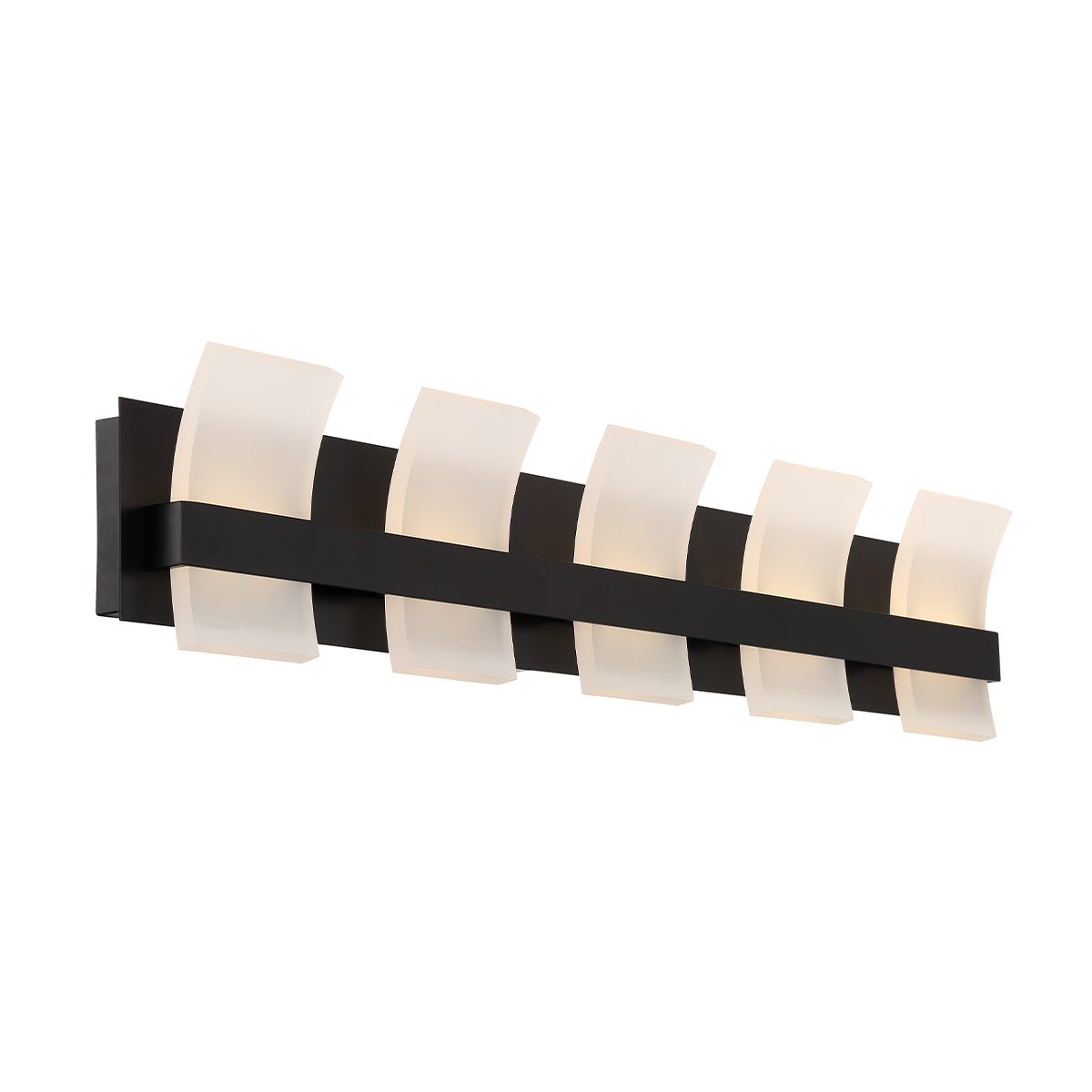 Eurofase Lighting Cambridge 36" 5-Light Dimmable Matte Black Integrated LED Bath Bar With Frosted Acrylic Shades