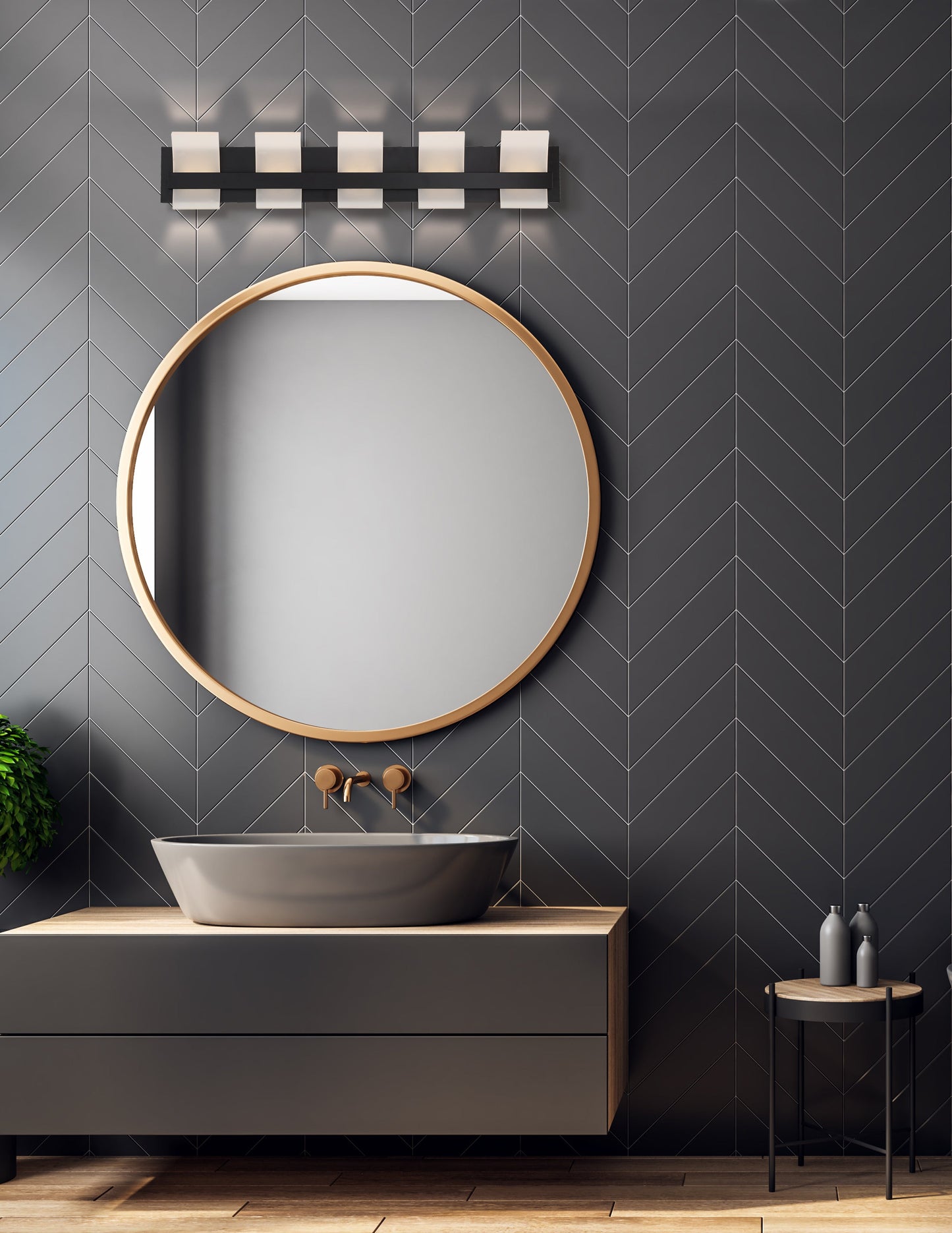 Eurofase Lighting Cambridge 36" 5-Light Dimmable Matte Black Integrated LED Bath Bar With Frosted Acrylic Shades