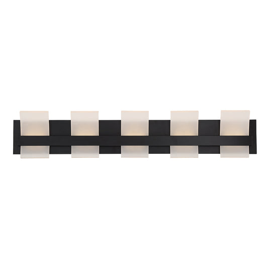 Eurofase Lighting Cambridge 36" 5-Light Dimmable Matte Black Integrated LED Bath Bar With Frosted Acrylic Shades