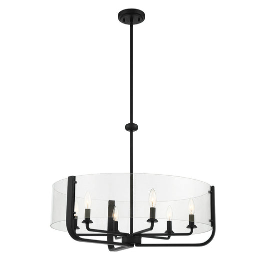 Eurofase Lighting Campisi 28" 6-Light Dimmable Incandescent Round Black Chandelier With Hand Blown Clear Glass Shade