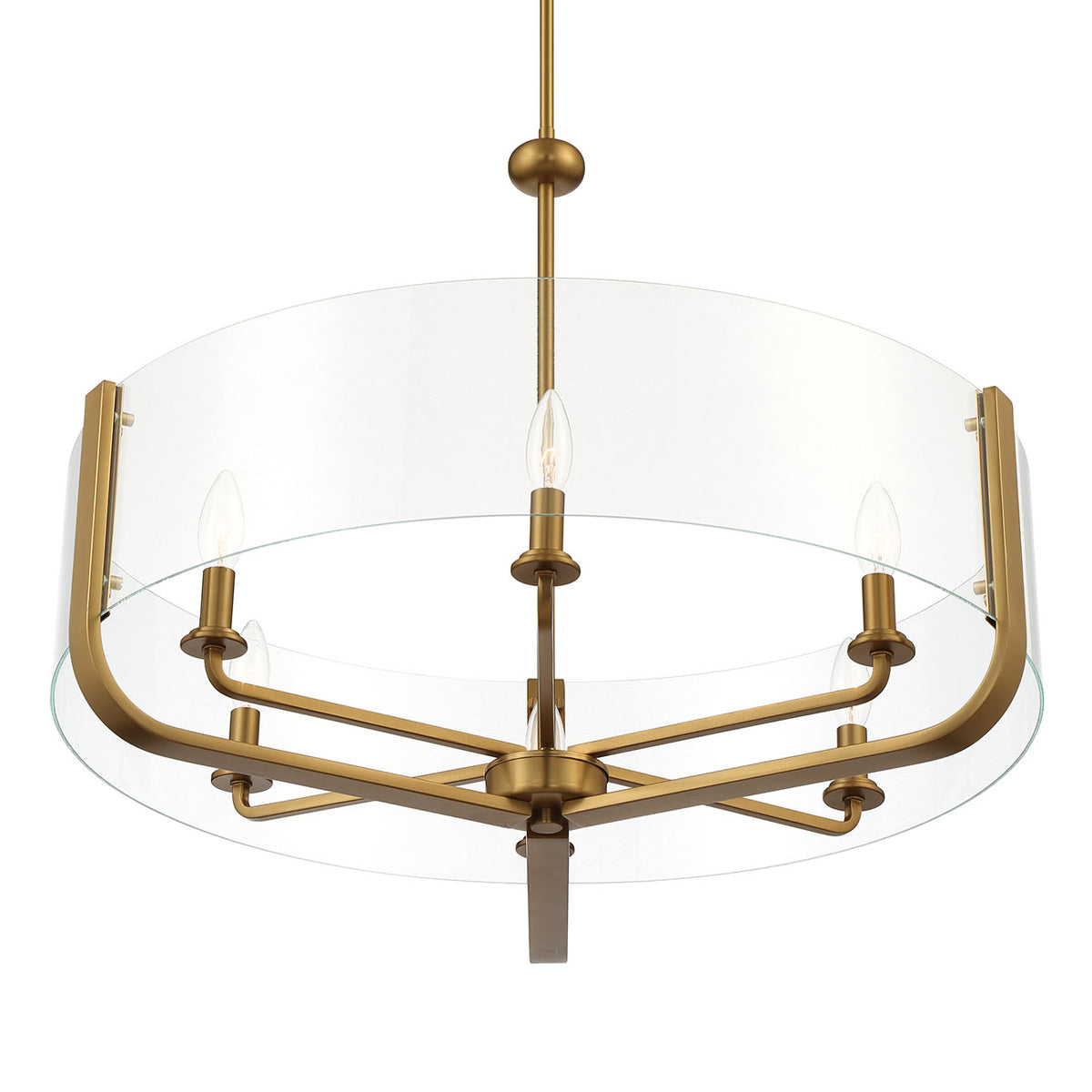 Eurofase Lighting Campisi 28" 6-Light Dimmable Incandescent Round Brass Chandelier With Hand Blown Clear Glass Shade