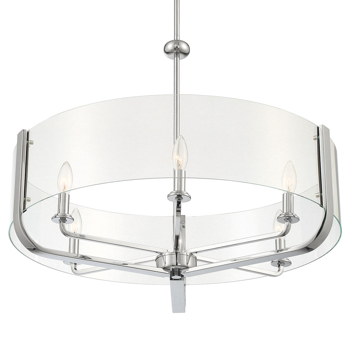 Eurofase Lighting Campisi 28" 6-Light Dimmable Incandescent Round Chrome Chandelier With Hand Blown Clear Glass Shade