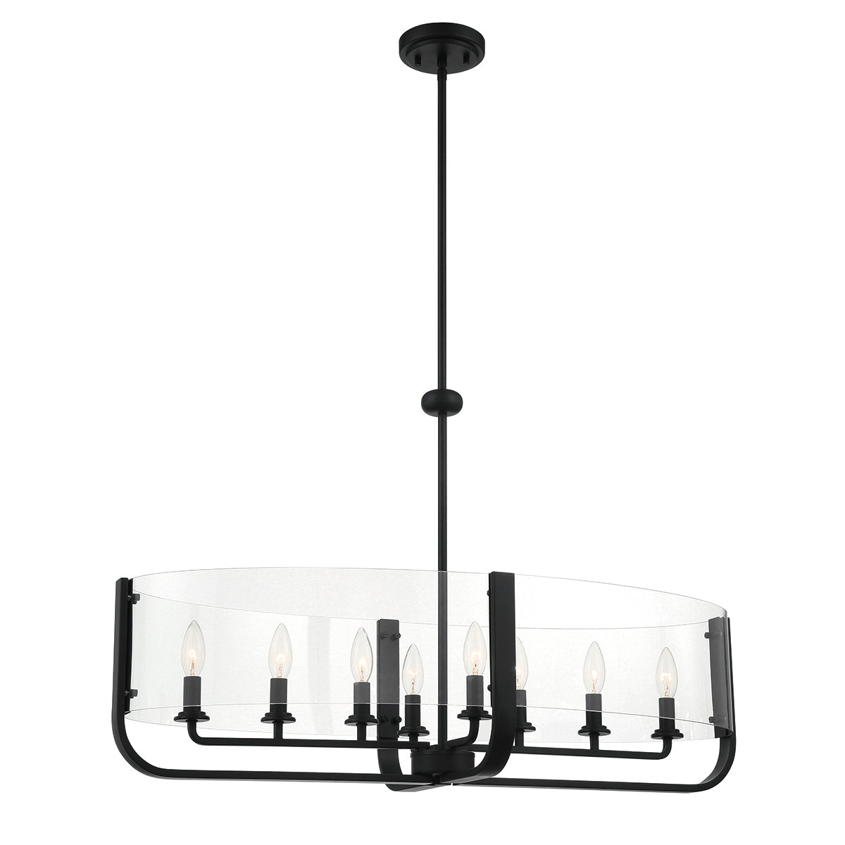 Eurofase Lighting Campisi 35" 8-Light Dimmable Incandescent Oval Black Chandelier With Hand Blown Clear Glass Shade