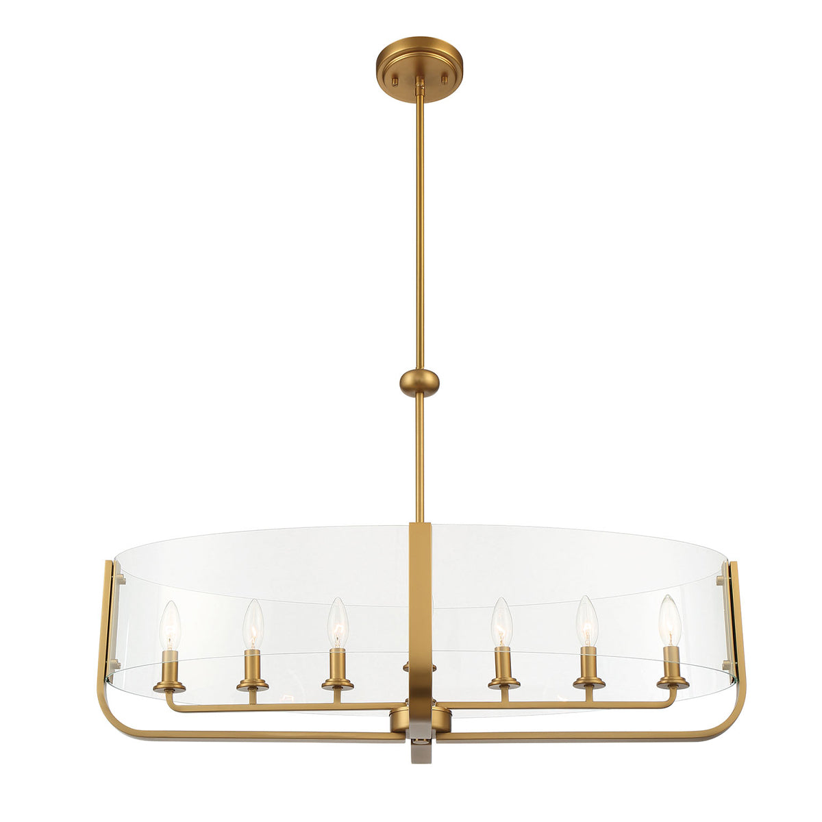 Eurofase Lighting Campisi 35" 8-Light Dimmable Incandescent Oval Brass Chandelier With Hand Blown Clear Glass Shade