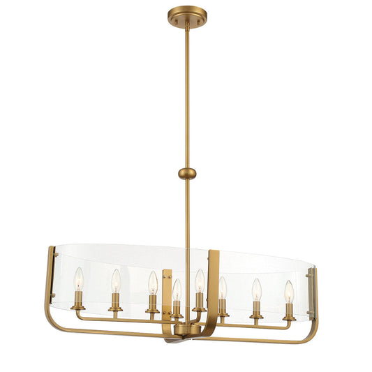 Eurofase Lighting Campisi 35" 8-Light Dimmable Incandescent Oval Brass Chandelier With Hand Blown Clear Glass Shade