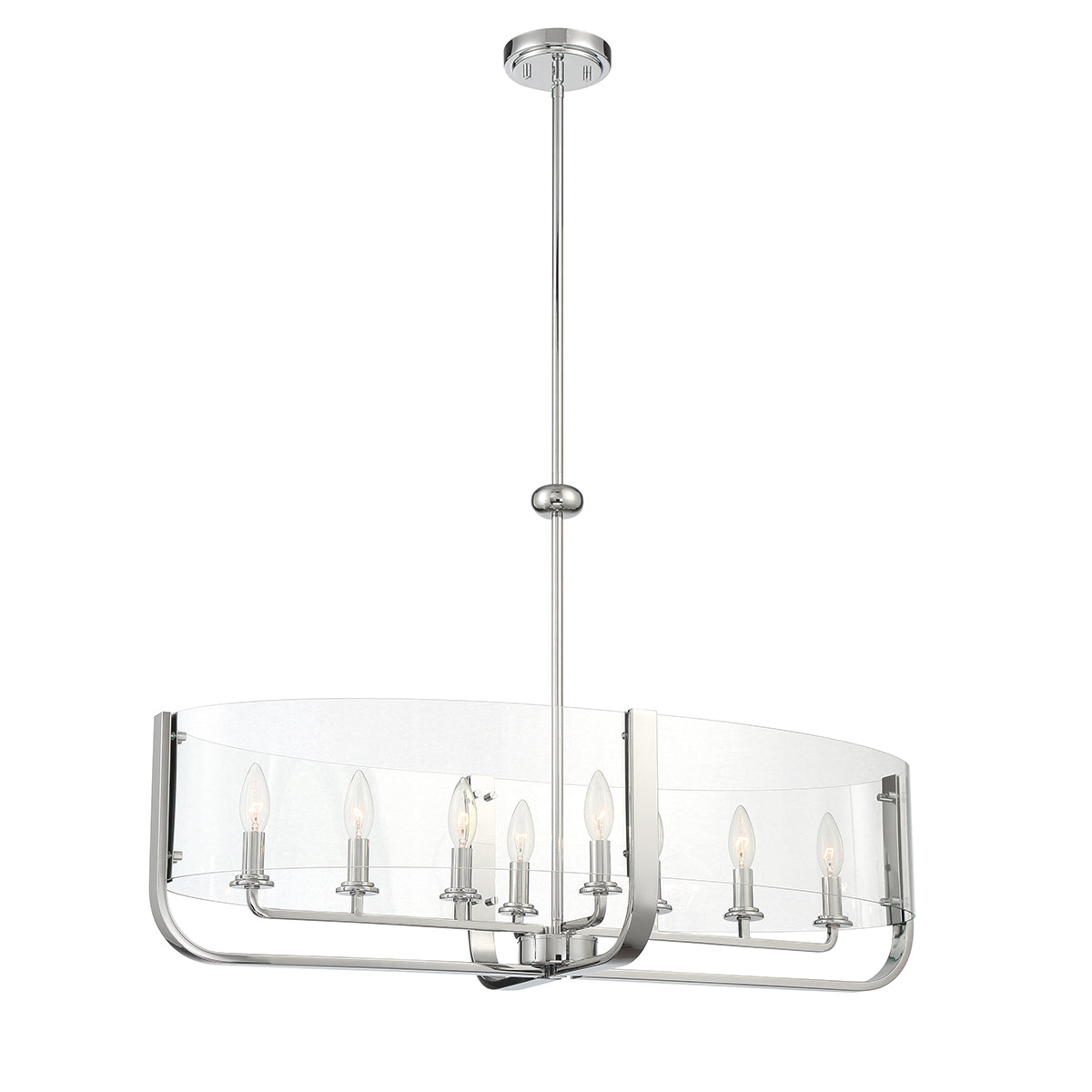 Eurofase Lighting Campisi 35" 8-Light Dimmable Incandescent Oval Chrome Chandelier With Hand Blown Clear Glass Shade